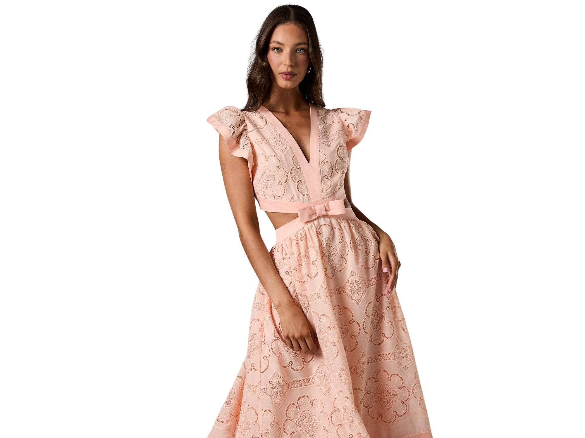 V-Neck Cut Out Lace Midi Dress — Image 3