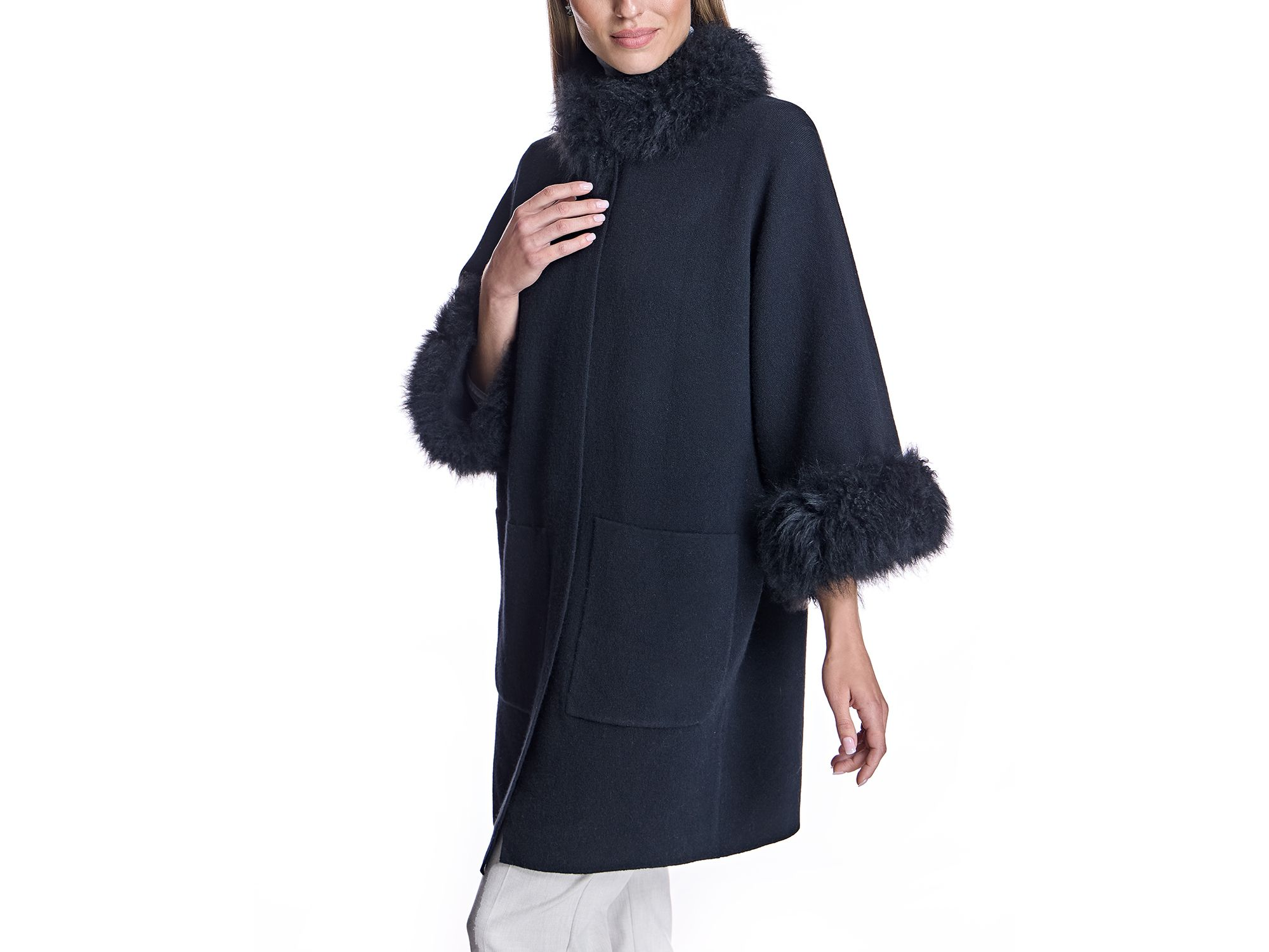 Cashmere Kimono with Cashmere Goat Trim — Image 4