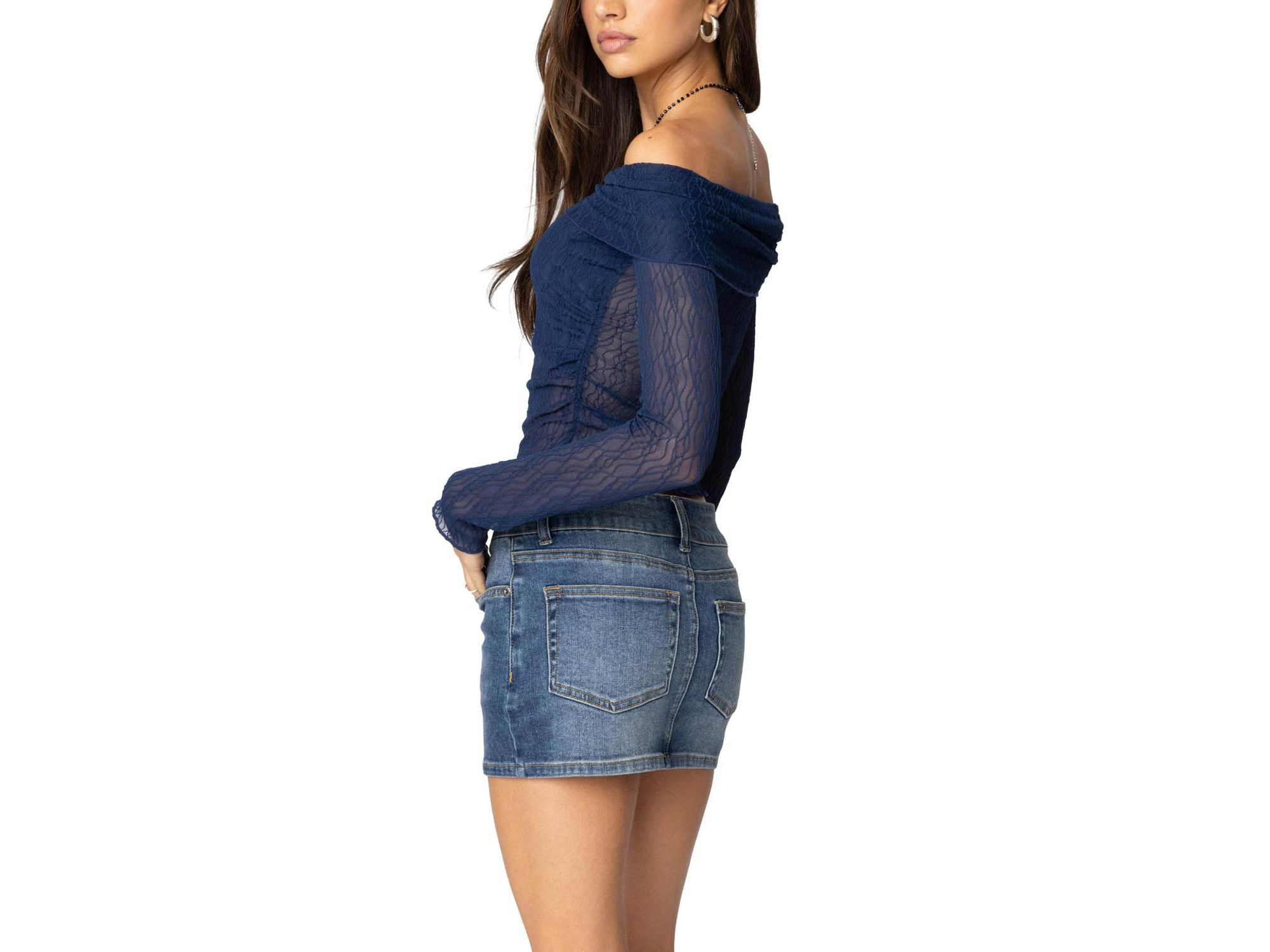 Drawstring Fold Over Sheer Top — Image 3