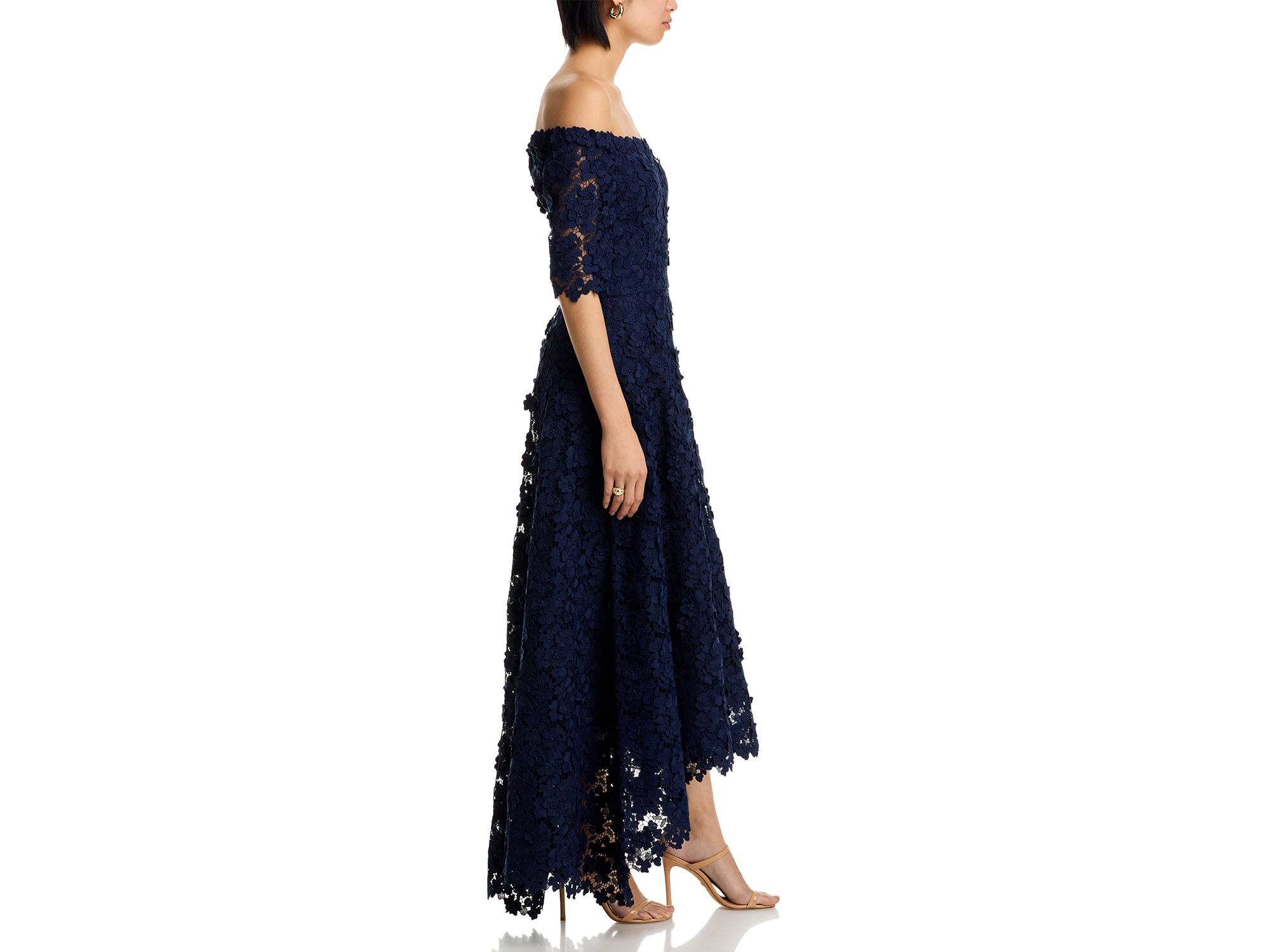 3D Flower Lace Off Shoulder High Low Gown — Image 5