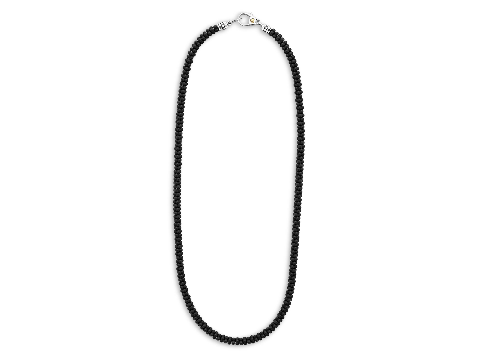 Men's 18K Yellow Gold & Sterling Silver Black Caviar Beaded Necklace, 24" — Image 4