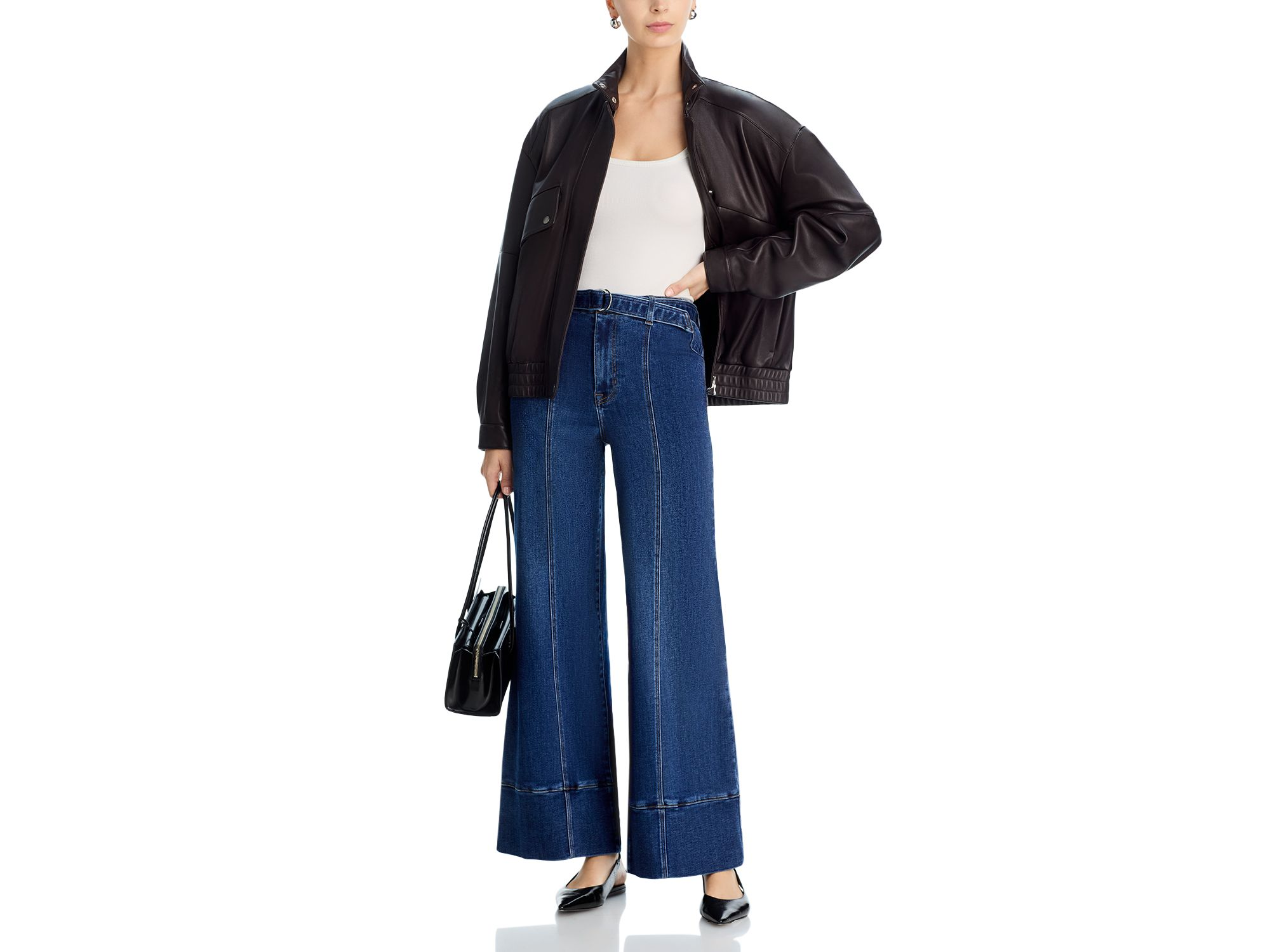 Belted Seamed High Rise Wide Leg Jeans  in Indigo — Image 4