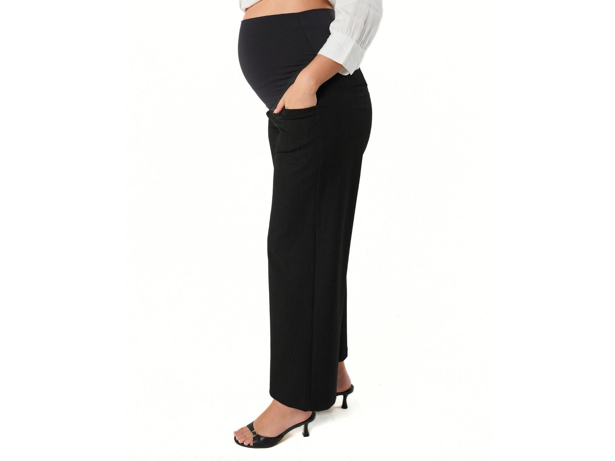 Women's Wide Leg Maternity Work Pant in Italian Stretch Suiting Fabric (Regular & Petite) — Image 6