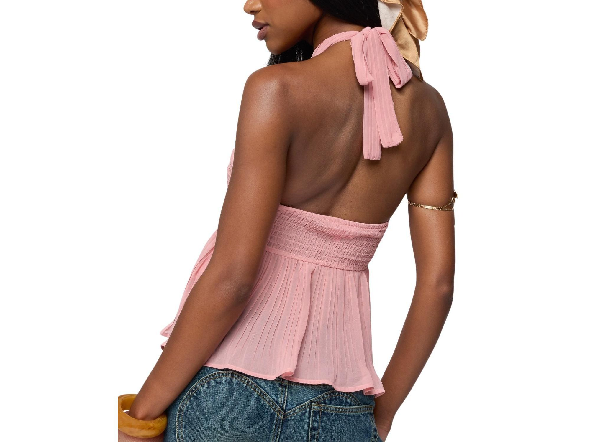 Pleated Chiffon Babydoll Halter Top — Image 3