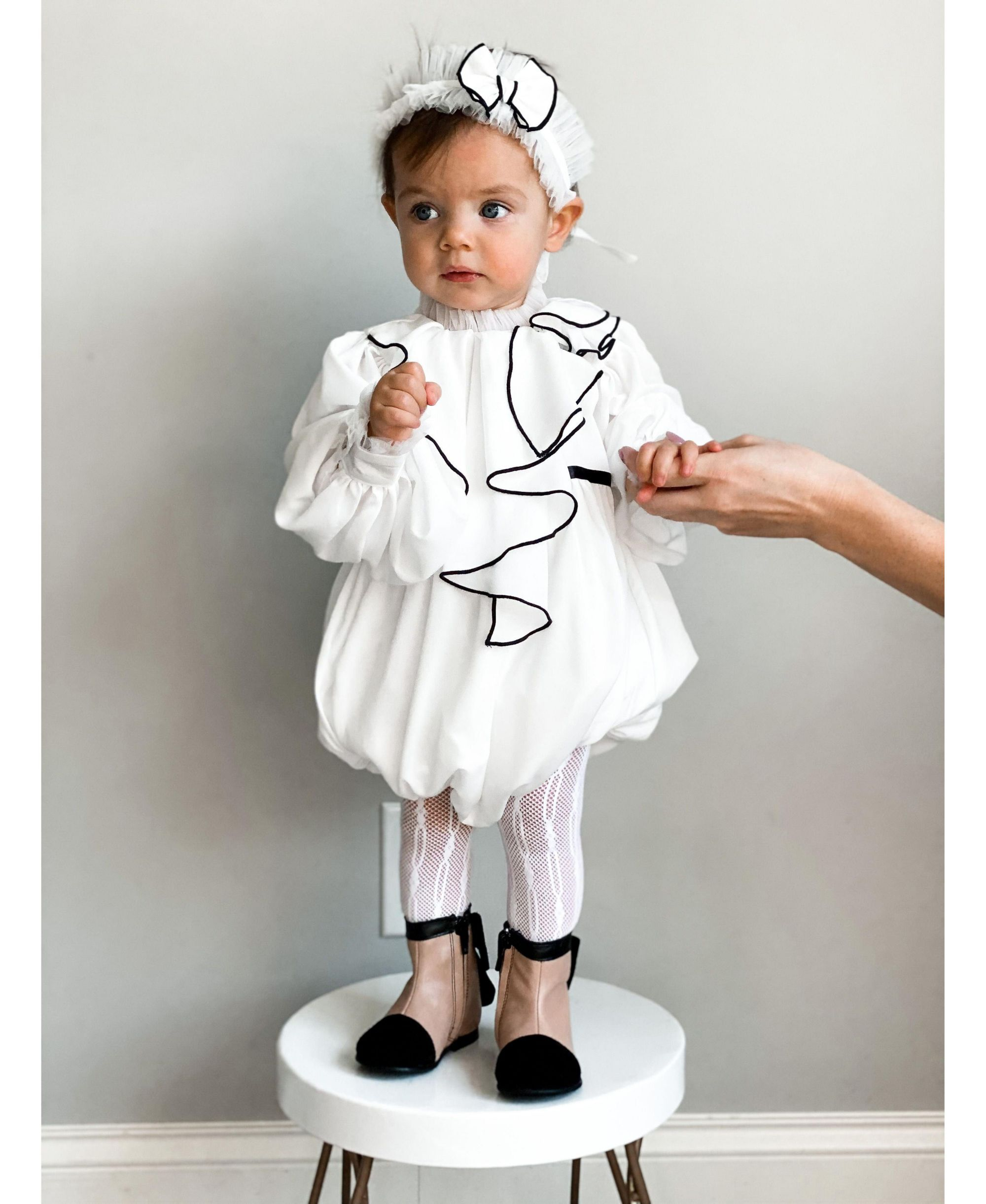 Unisex Petite Maison Gwen Romper with Cascading Black Trim Ruffle — Image 10