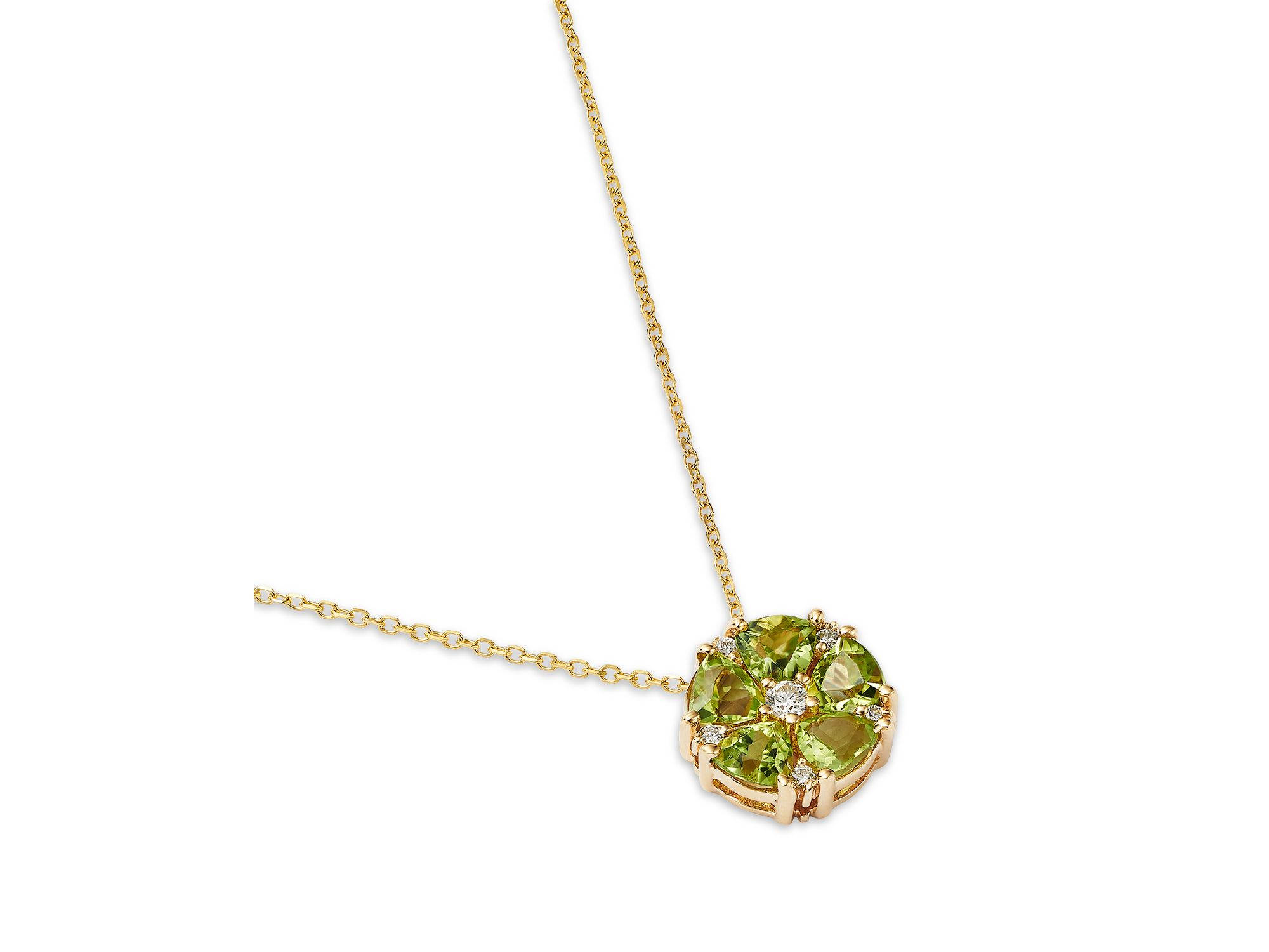 Peridot & Diamond Pendant Necklace in 14K Yellow Gold, 16" — Image 3