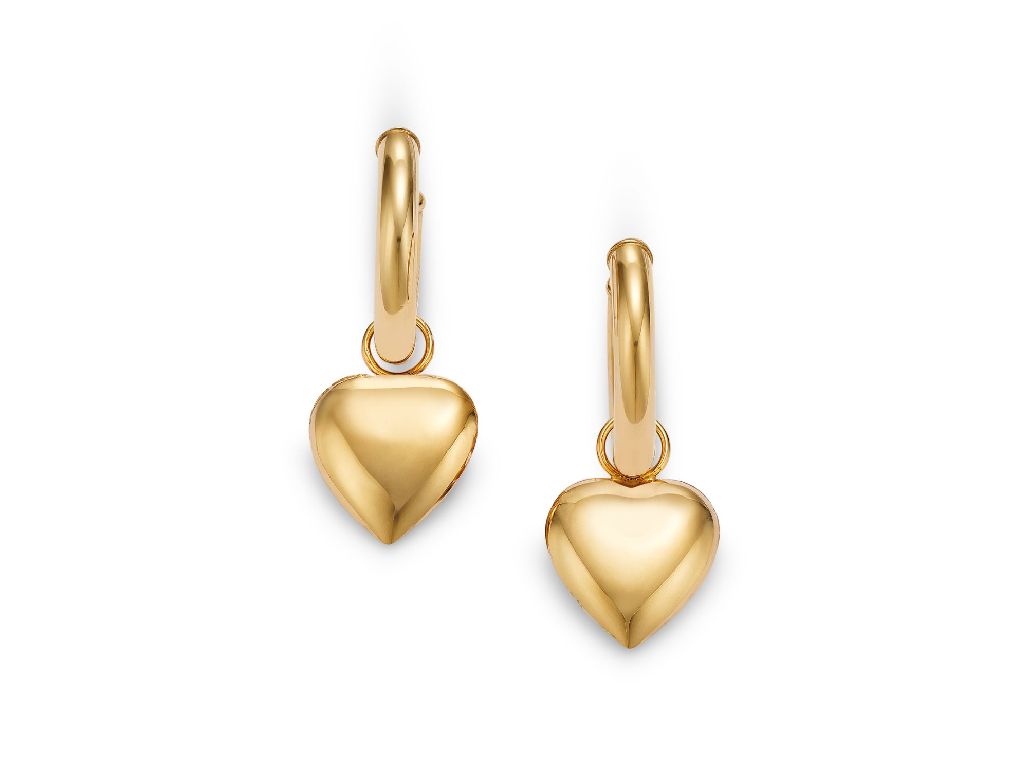 Polished Heart Dangle Hoop Earrings in 14K Yellow Gold — Image 3