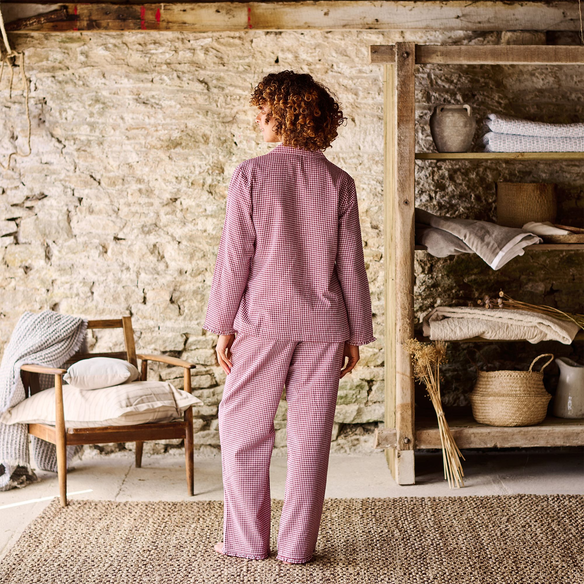 Gingham Ruffle Cotton Pajama Set — Image 4