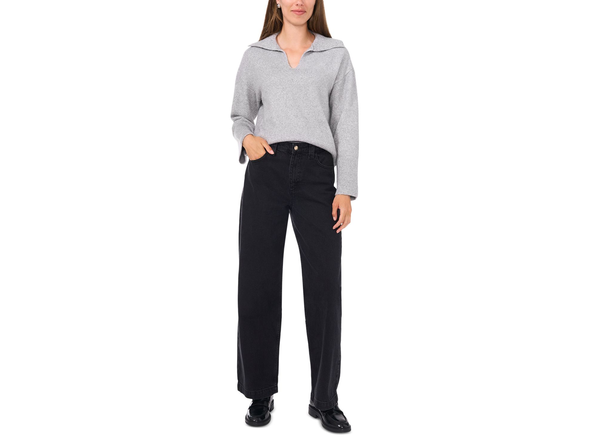 V Neck Spread Collar Sweater — Image 4