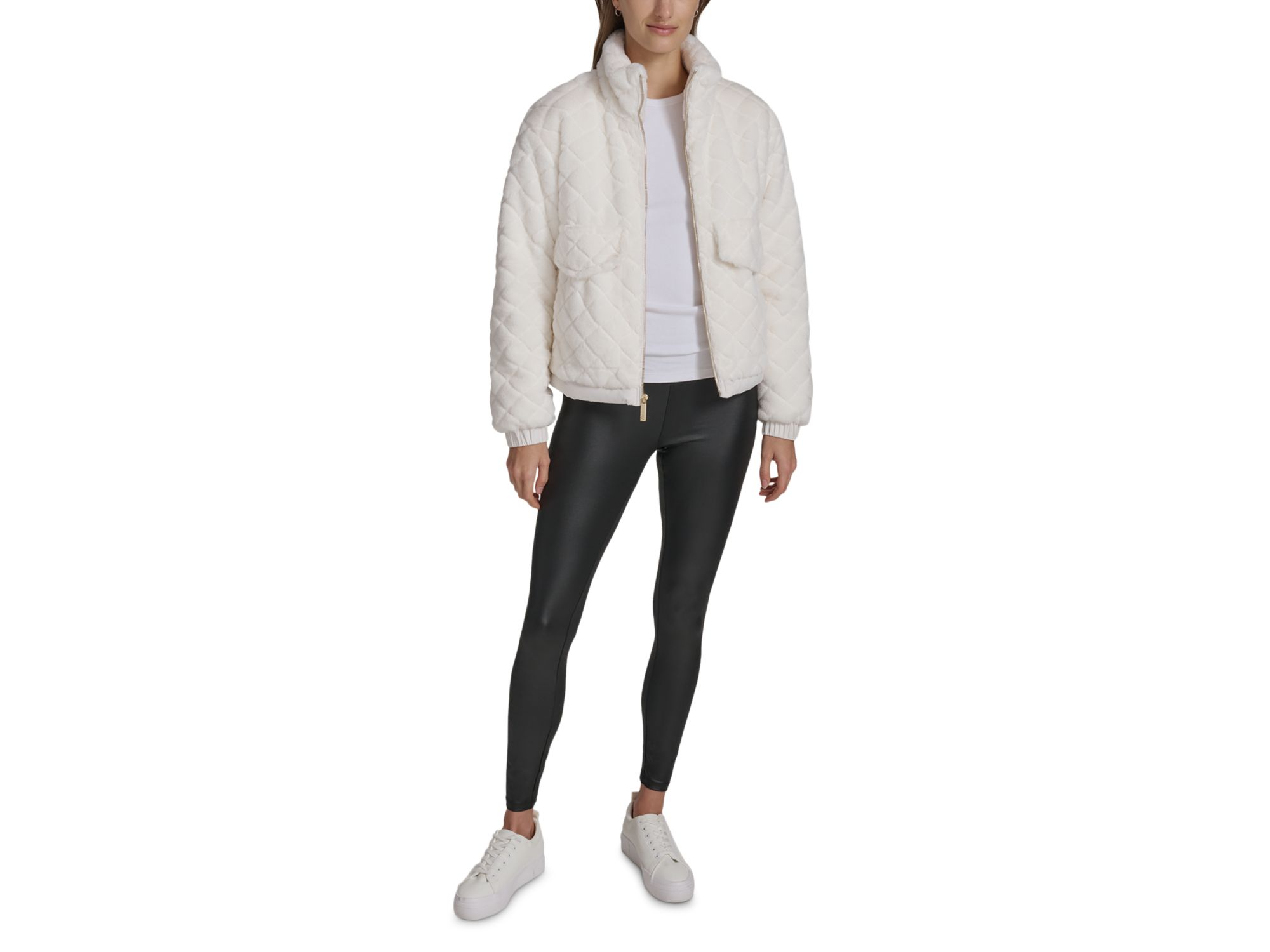 Quilted Faux Fur Bomber Jacket — Image 4