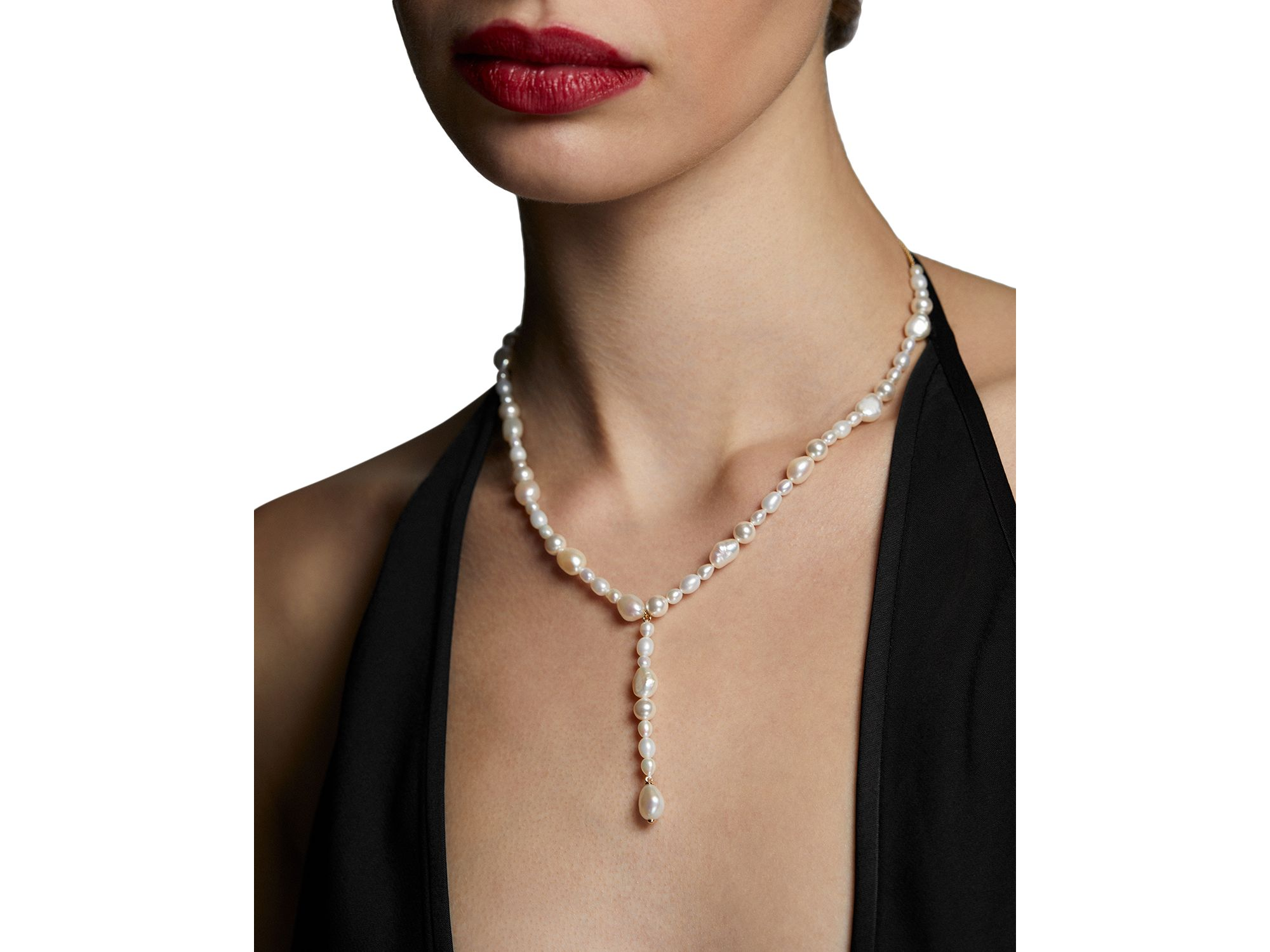 London Multi Pearl Y Necklace, 15"-17" — Image 3