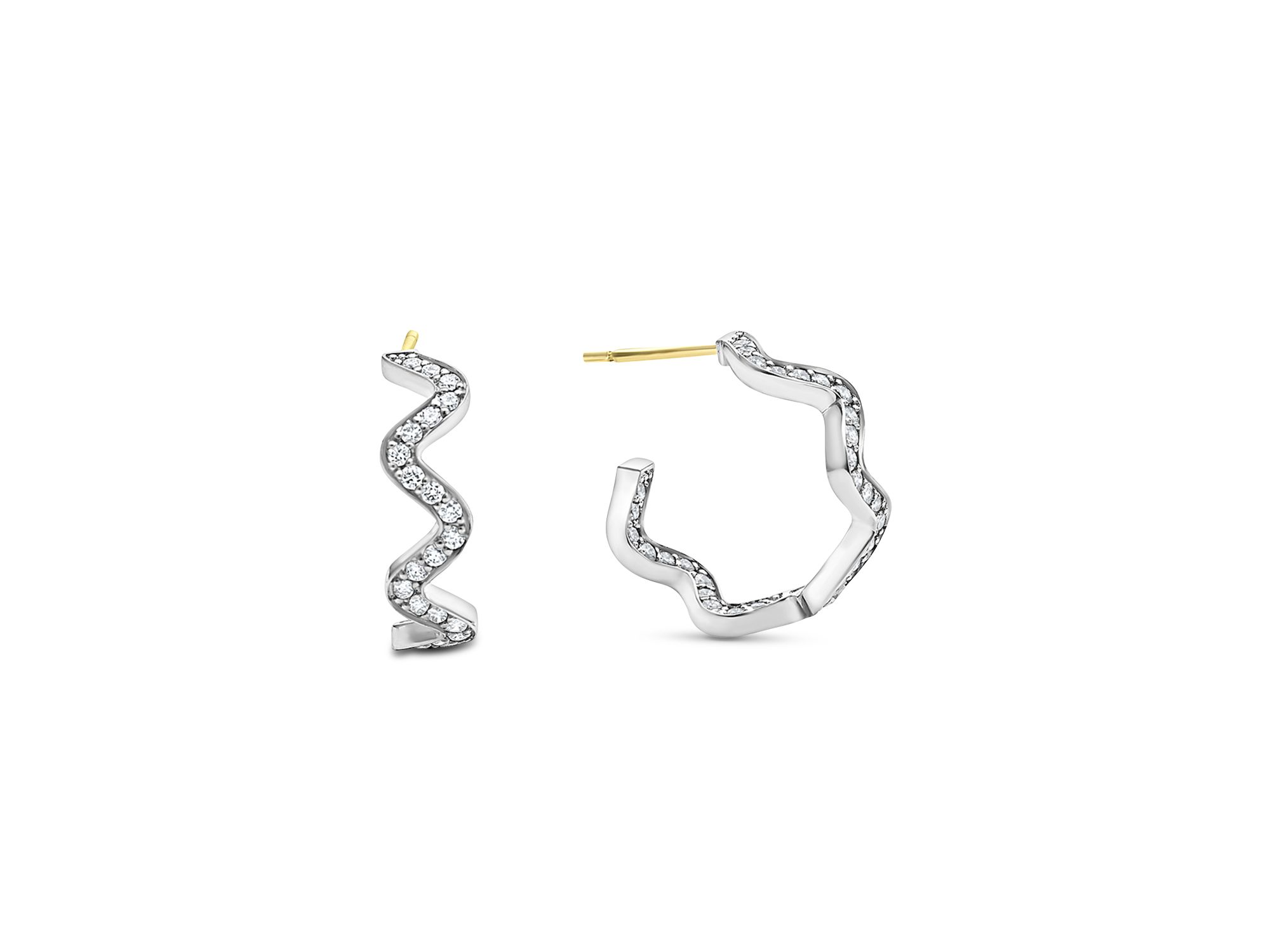 Sterling Caviar Spark Diamond Wavy Huggie Hoop Earrings — Image 4