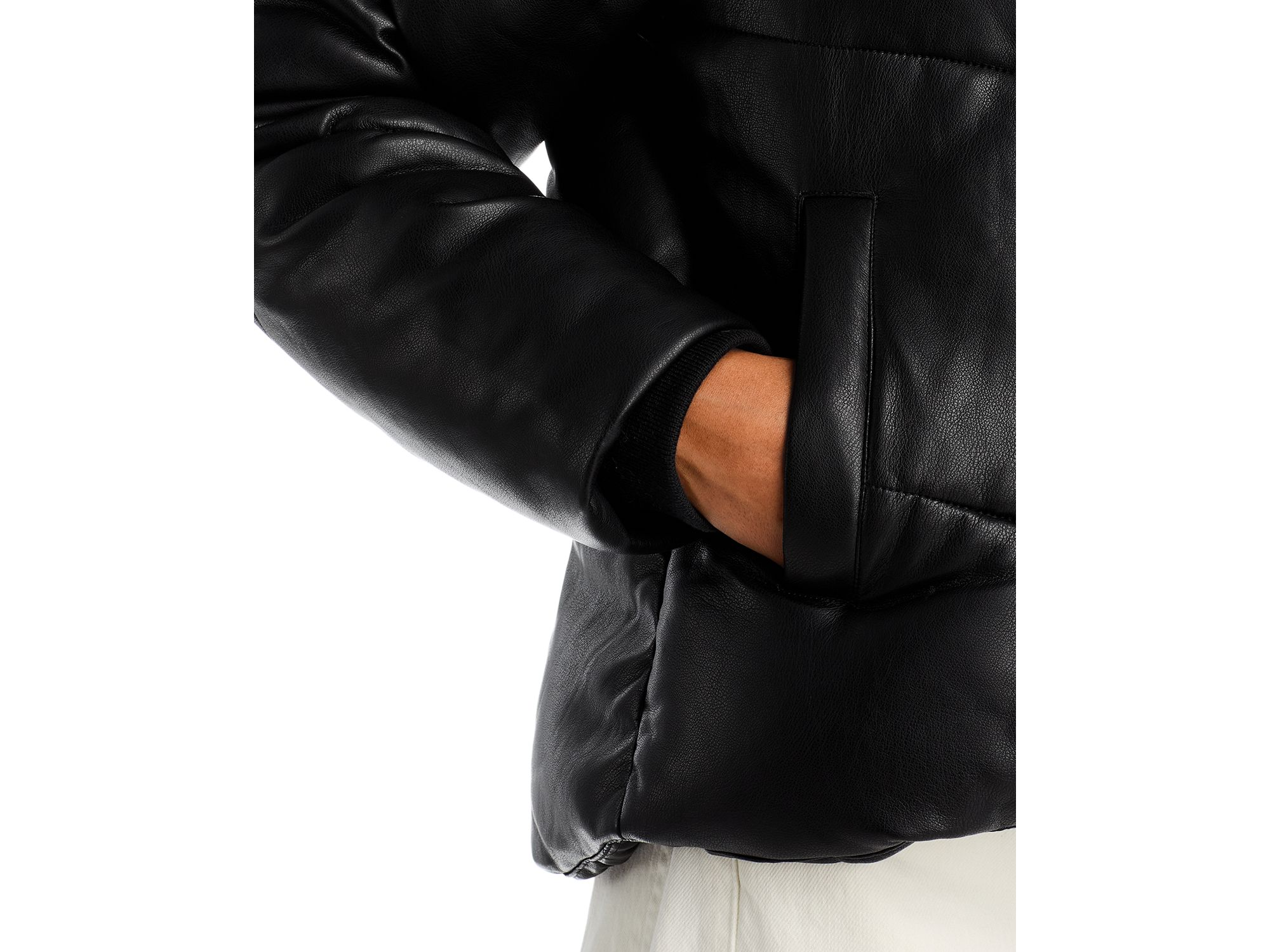 Faux Leather Puffer Jacket — Image 3