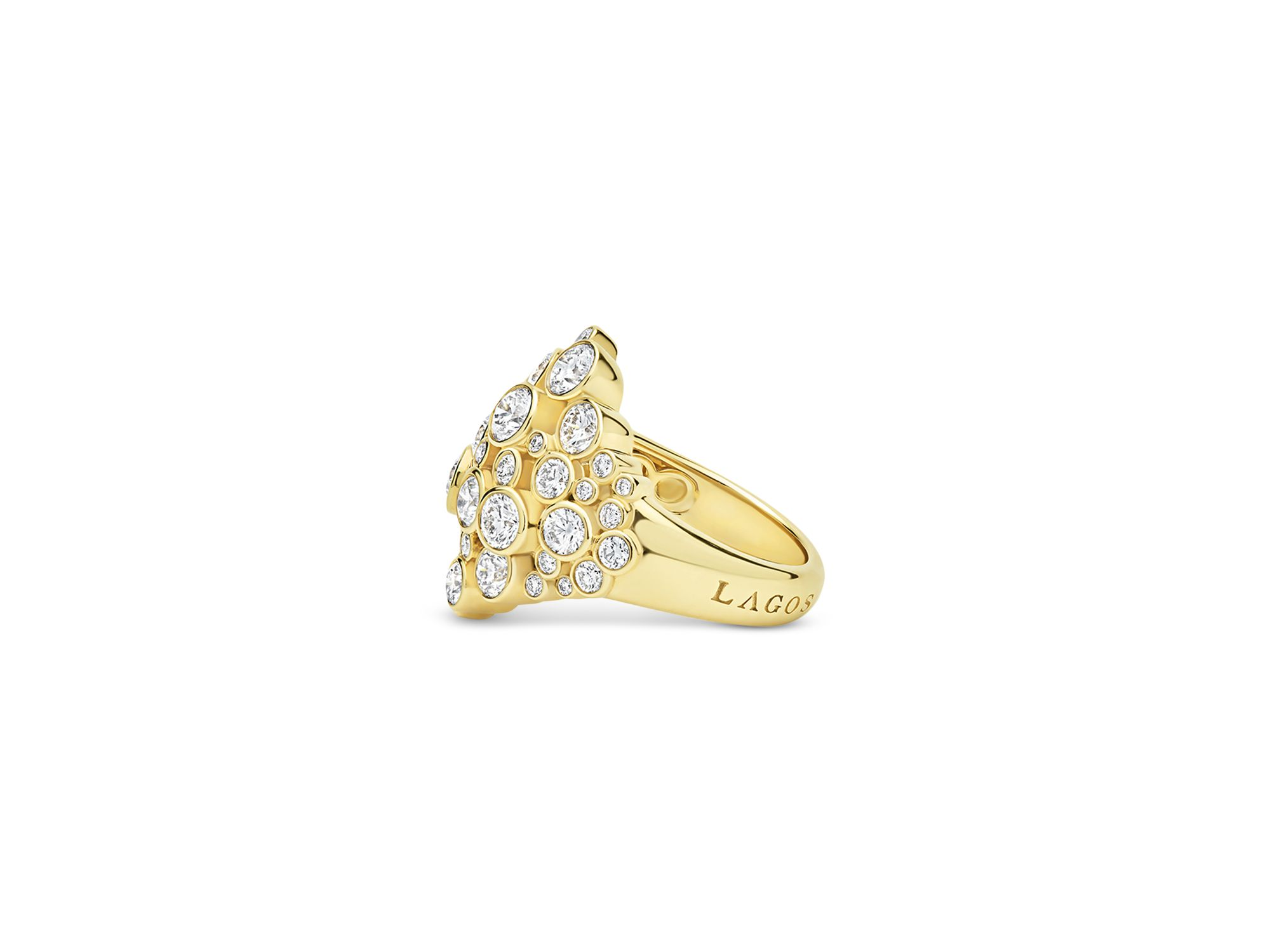 18K Yellow Gold Fizz Diamond Bezel Cluster Statement Ring — Image 5