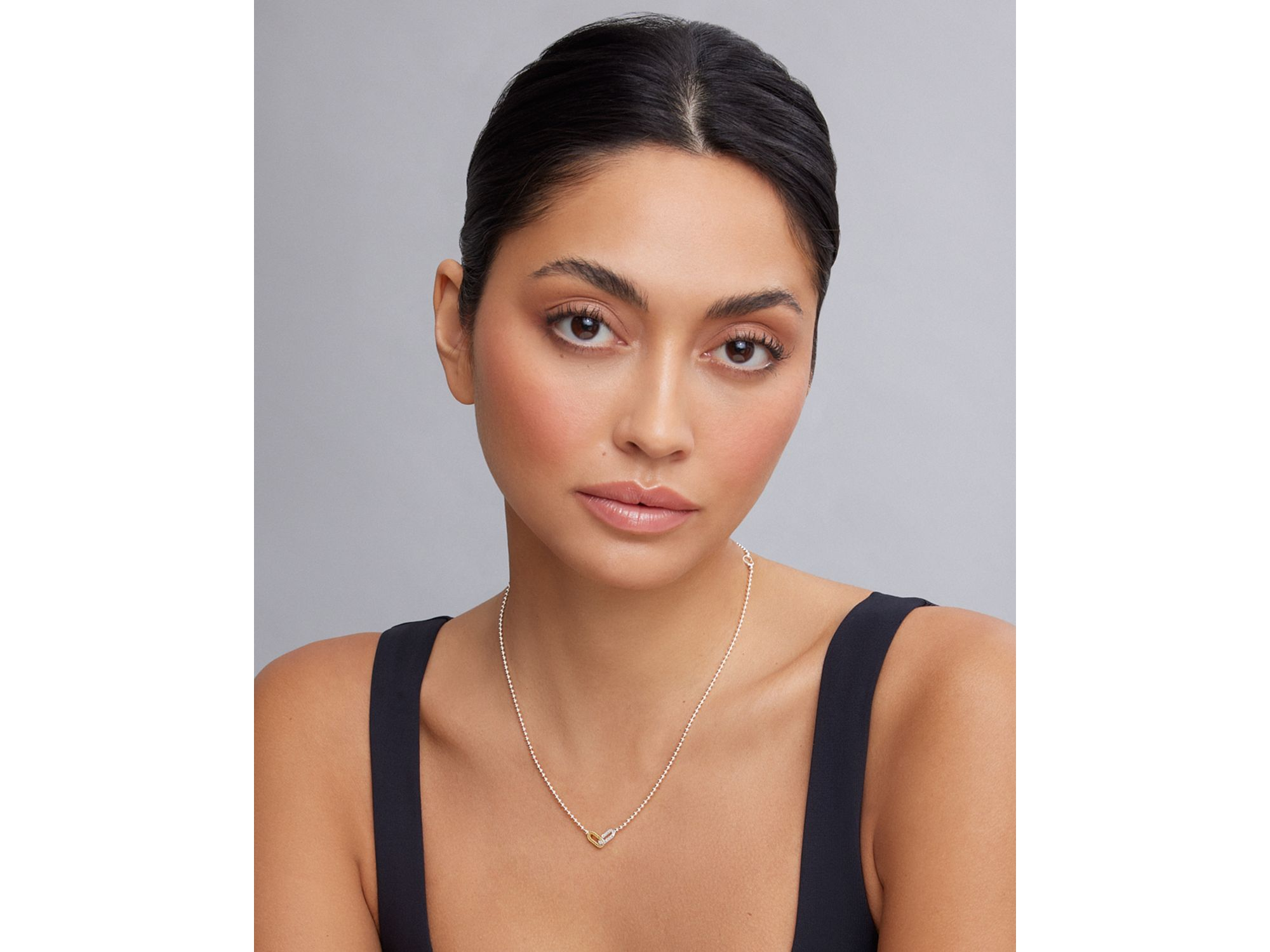 18K Yellow Gold & Sterling Caviar Lux-Clip Diamond Bead Link Necklace, 16-18" - Exclusive — Image 3