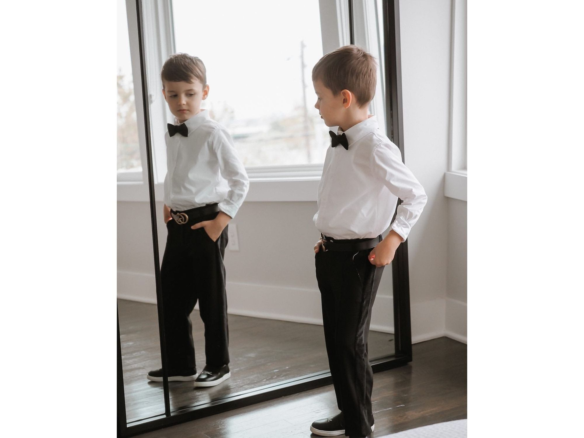Unisex Petite Maison White Button Shirt and Black Tuxedo Pants Set — Image 3