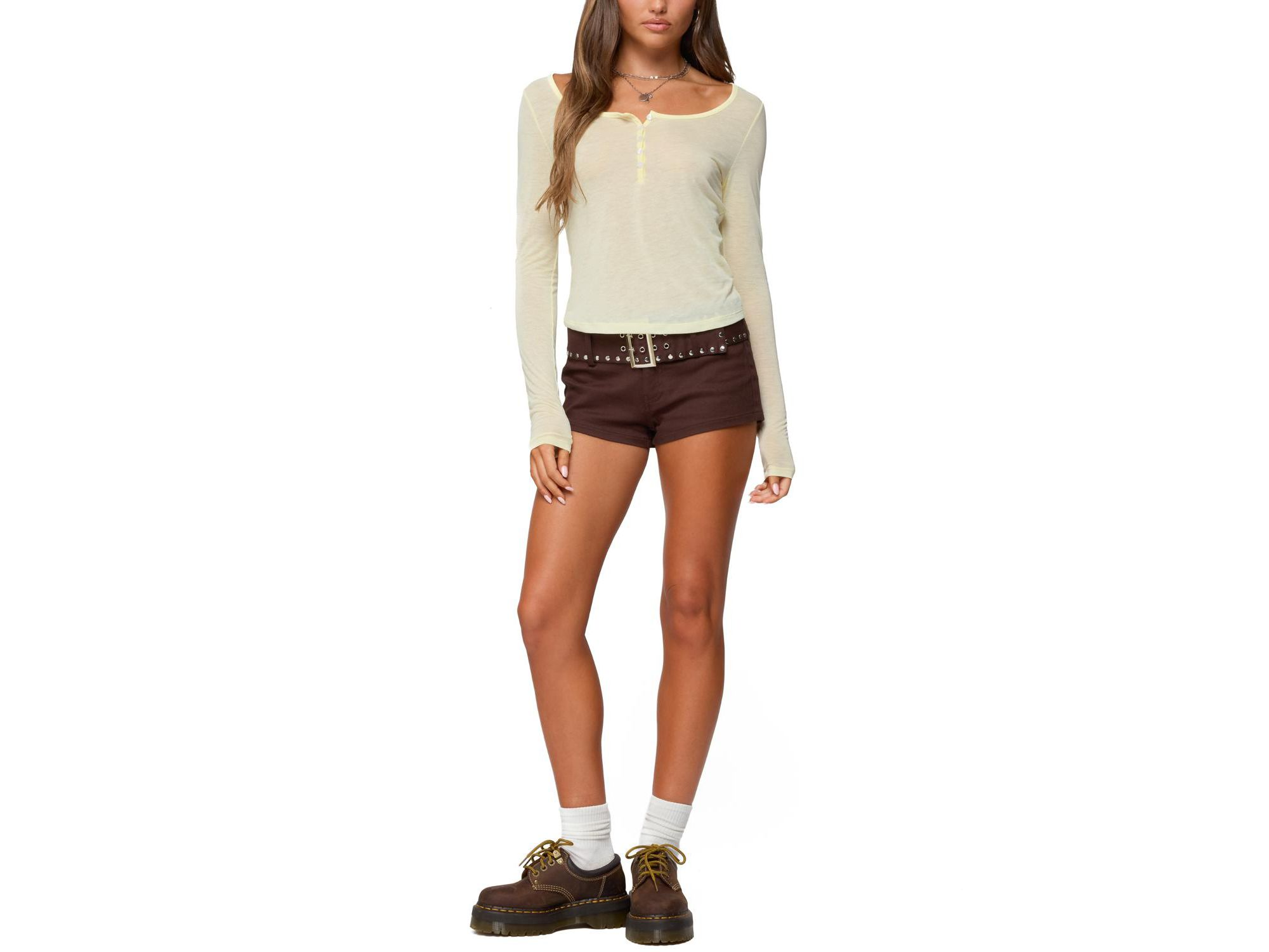 Ria Sheer Long Sleeve Henley Top — Image 4