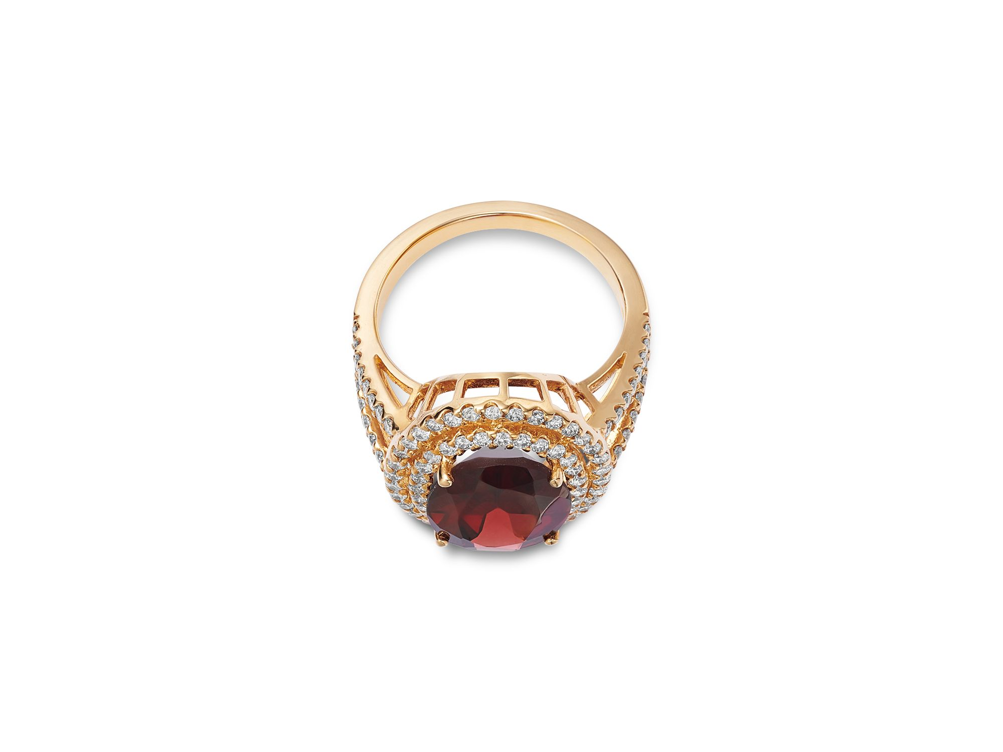 Garnet & Diamond Halo Ring in 14K Yellow Gold — Image 3