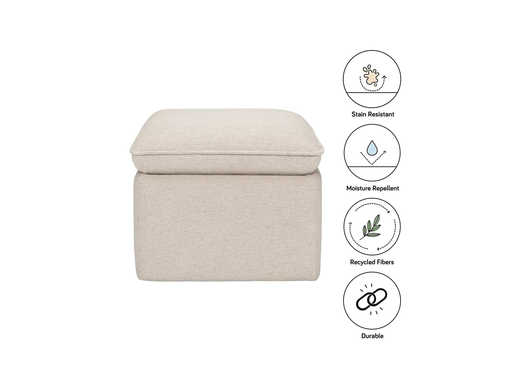 Cali Storage Ottoman in Eco Performance Fabric with USB port | Water Repellent & Stain Resistant — Image 6