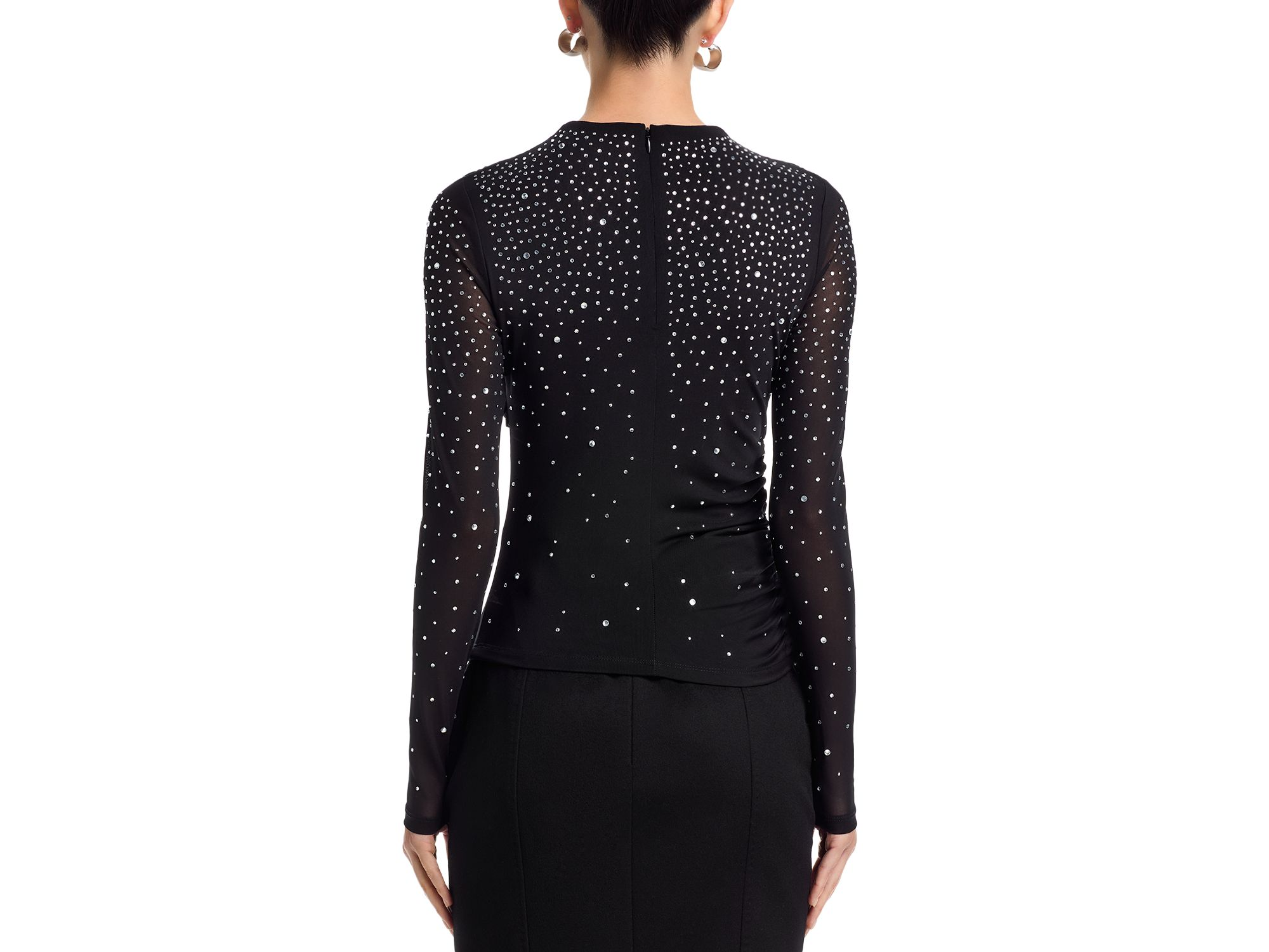 Rhinestone Mesh Jersey Long Sleeve Top - Exclusive — Image 3