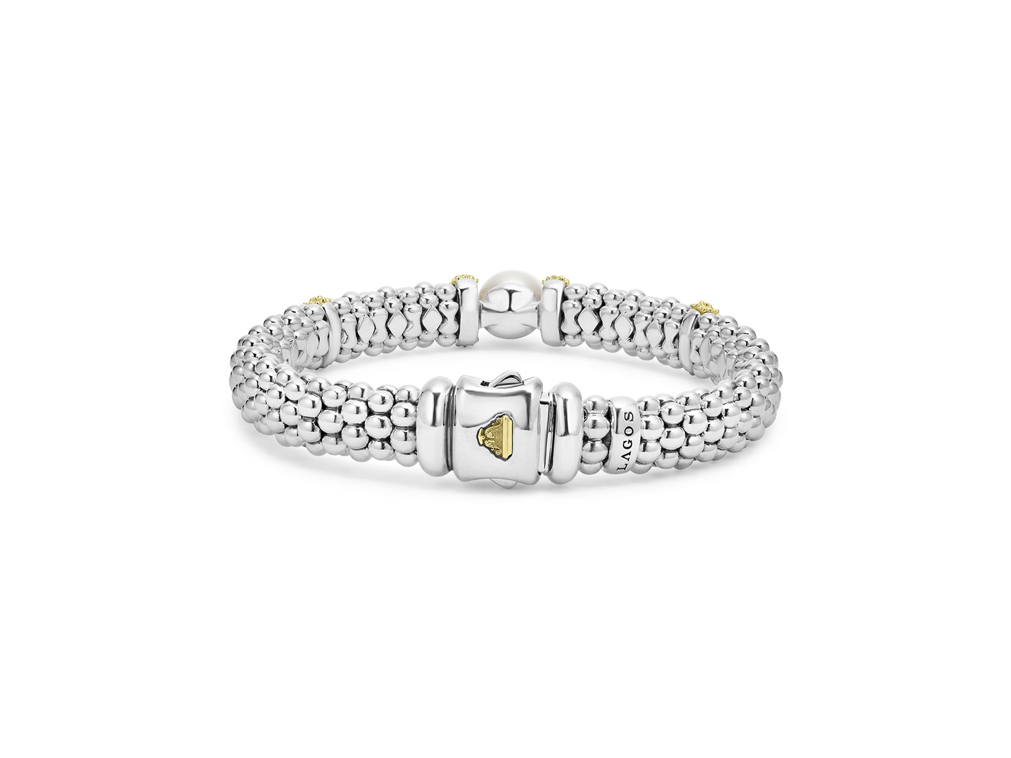 18K Yellow Gold & Sterling Silver Luna Cultured Freshwater Pearl Caviar Bead Bracelet — Image 5