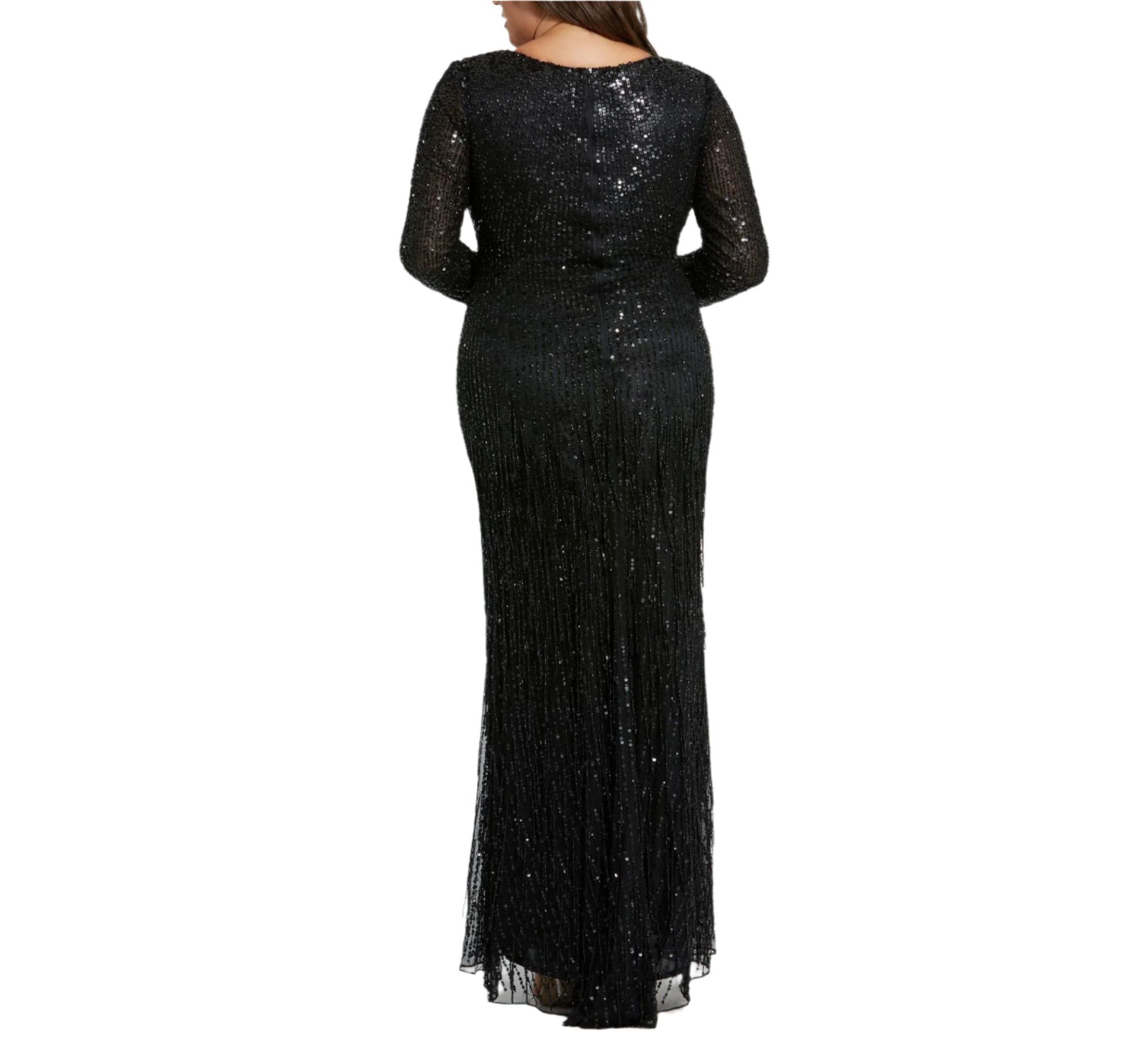 Plus Long Sleeve V Beck Beaded Fringe Gown — Image 3