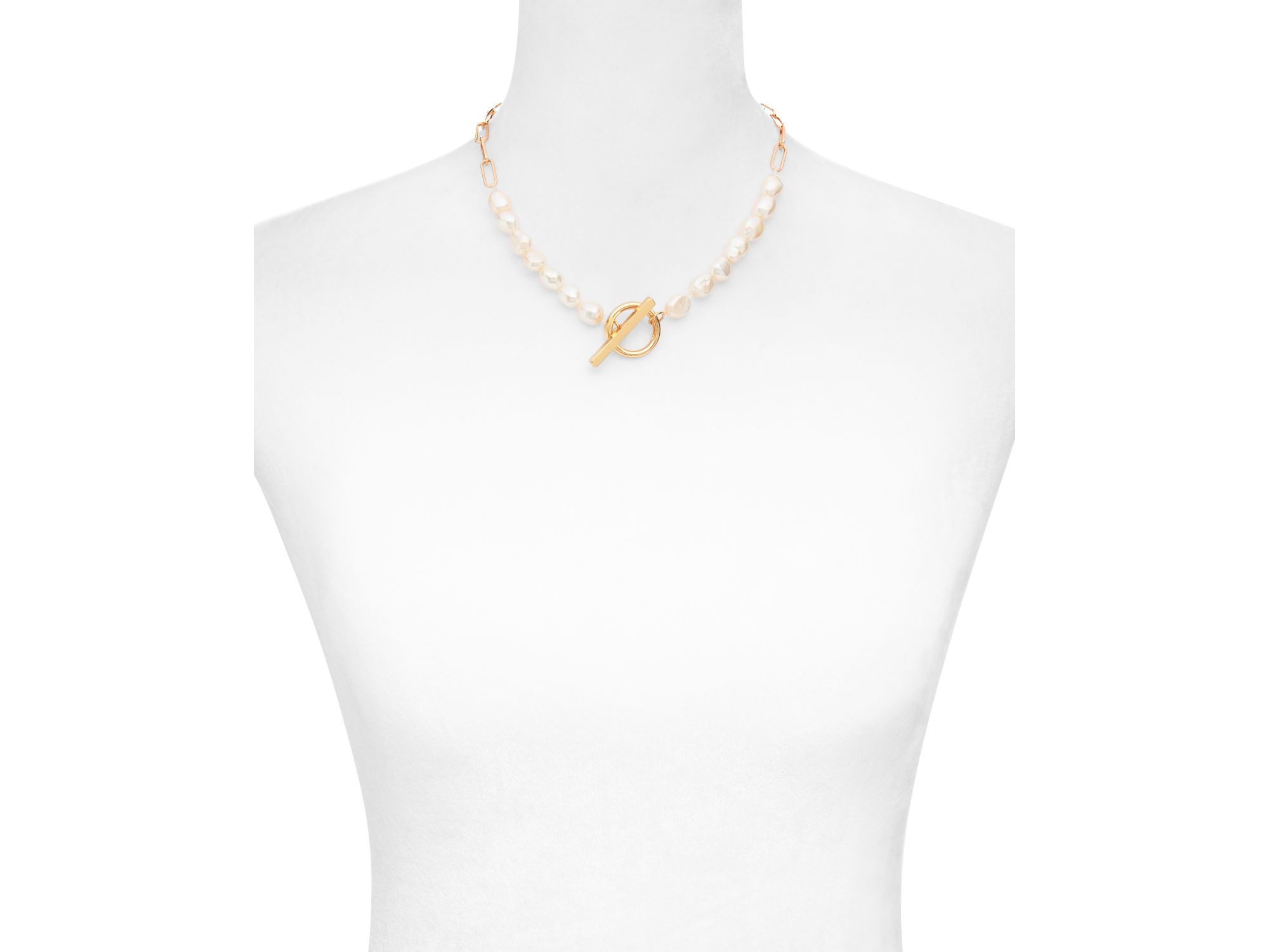 Imitation Pearl Paperclip Link Toggle Necklace, 15" - Exclusive — Image 3