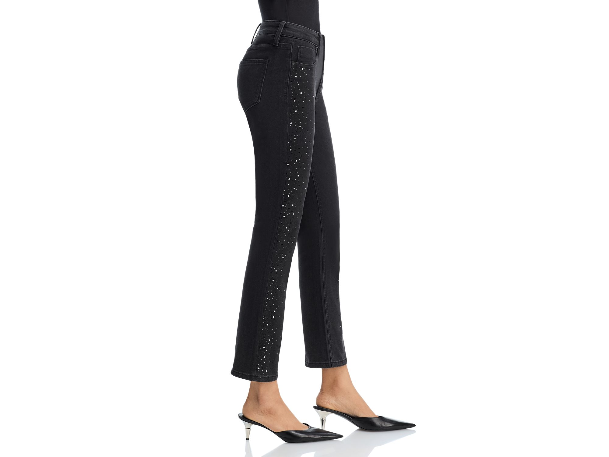 Rhinestone High Rise Ankle Skinny Jeans in Black - Exclusive — Image 5