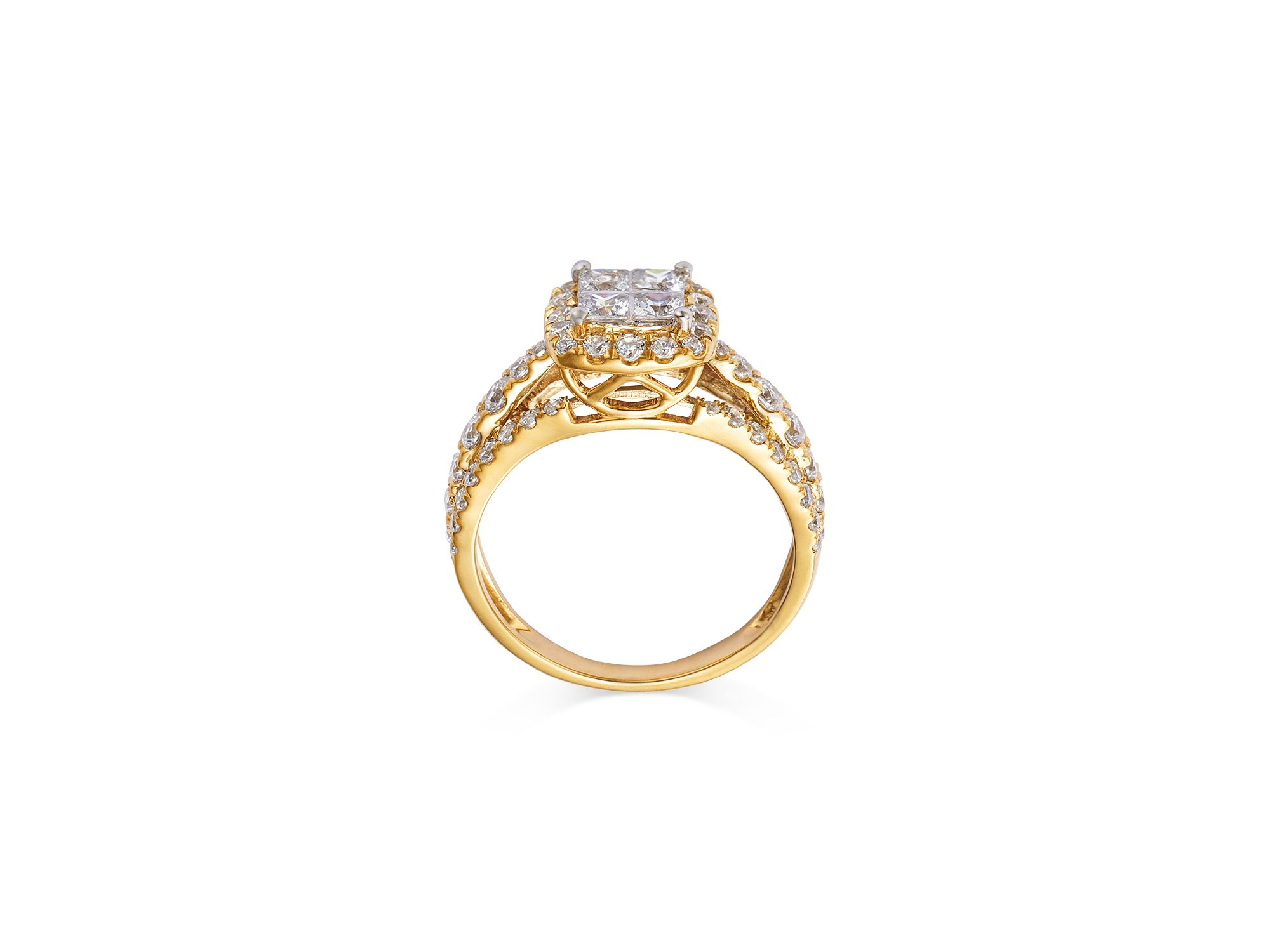 Diamond Princess & Round Halo Ring in 14K Yellow Gold, 1.50 tcw — Image 3