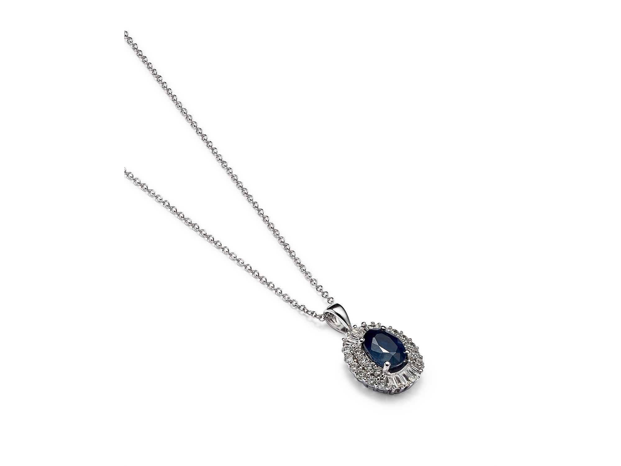 Blue Sapphire and Diamond Pendant Necklace in 14K White Gold, 18" — Image 3