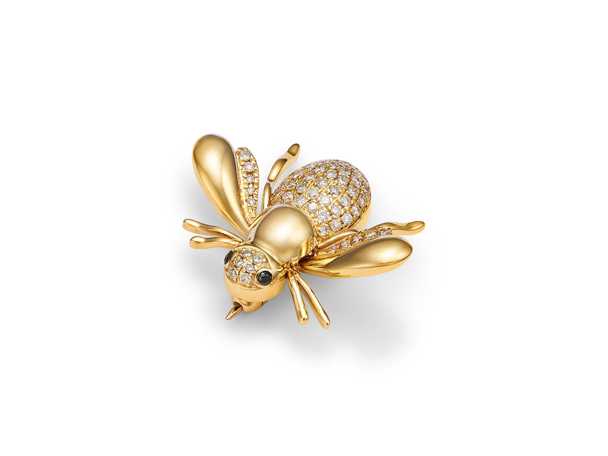 Black & White Diamond Bee Brooch in 14K Yellow Gold, 0.25 tcw — Image 3