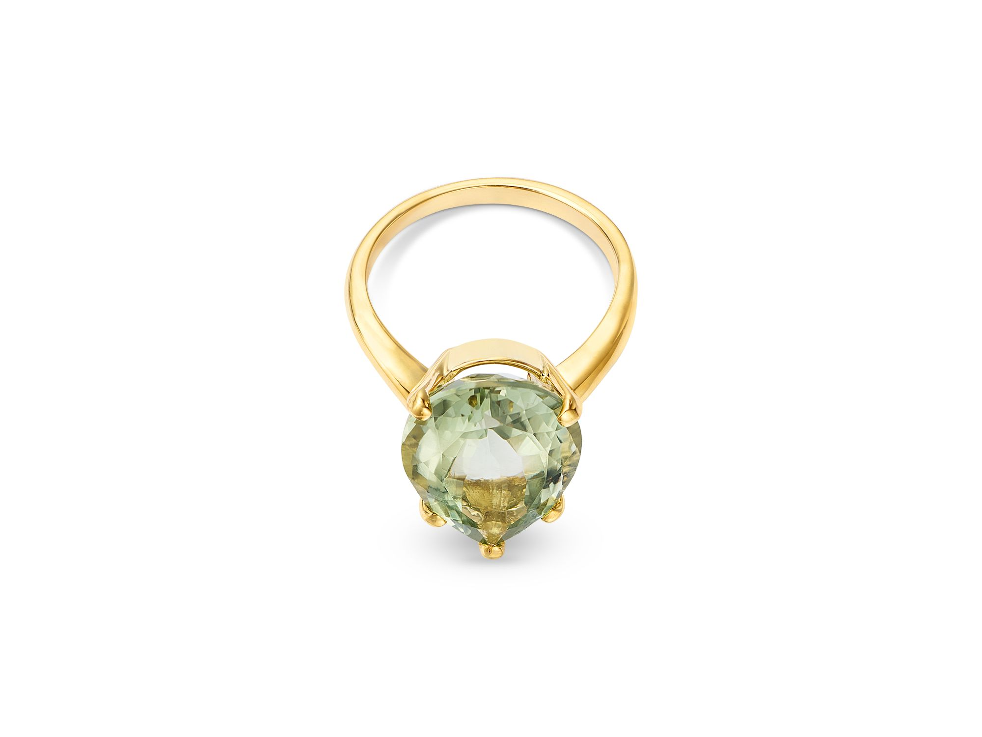 Prasiolite Pear Solitaire Ring in 14K Yellow Gold — Image 3