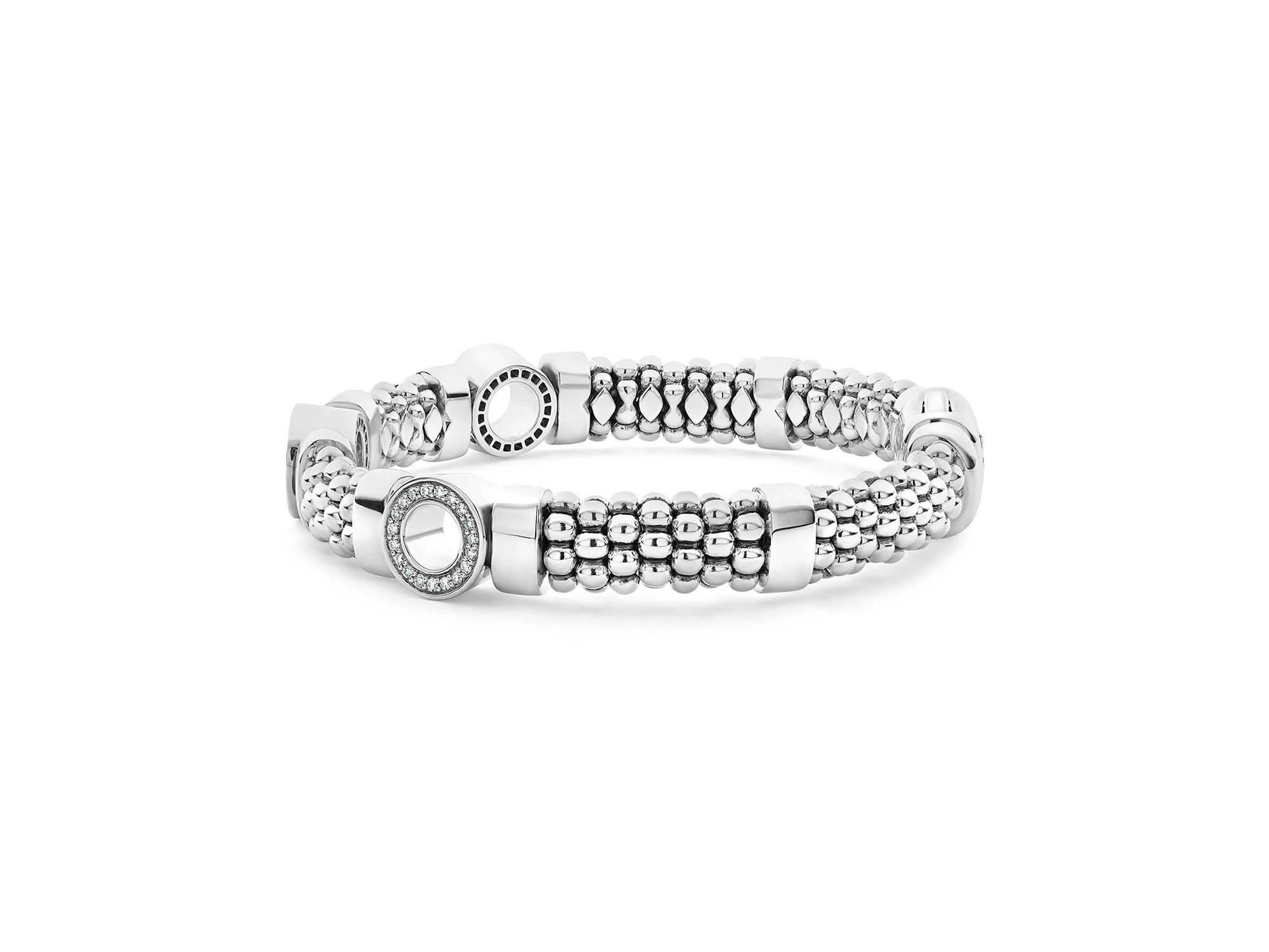 Sterling Caviar Spark Diamond Circle Bead Link Bracelets — Image 4