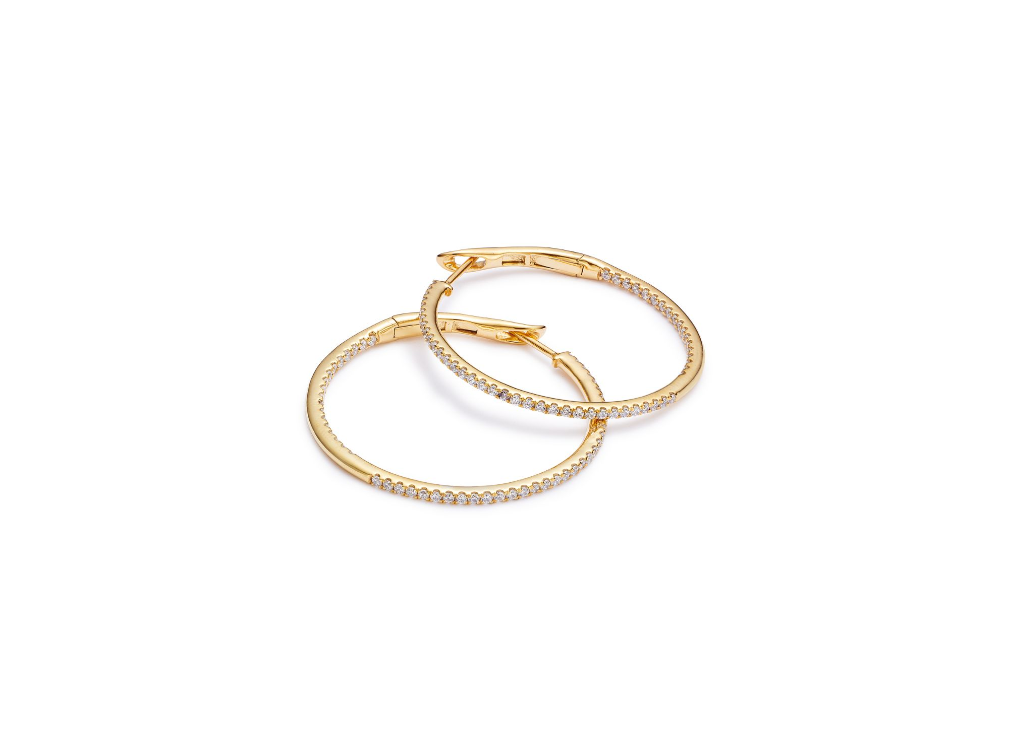 14K Yellow Gold Diamond Inside Out Round Hoop Earrings, 1.0 tcw — Image 3