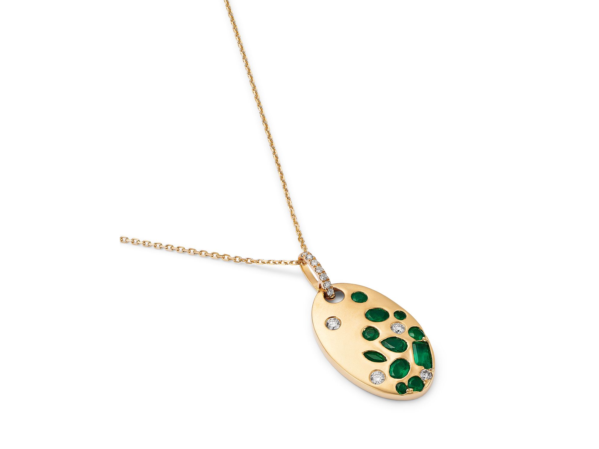 Emerald & Diamond Pendant Necklace in 14K Yellow Gold — Image 3