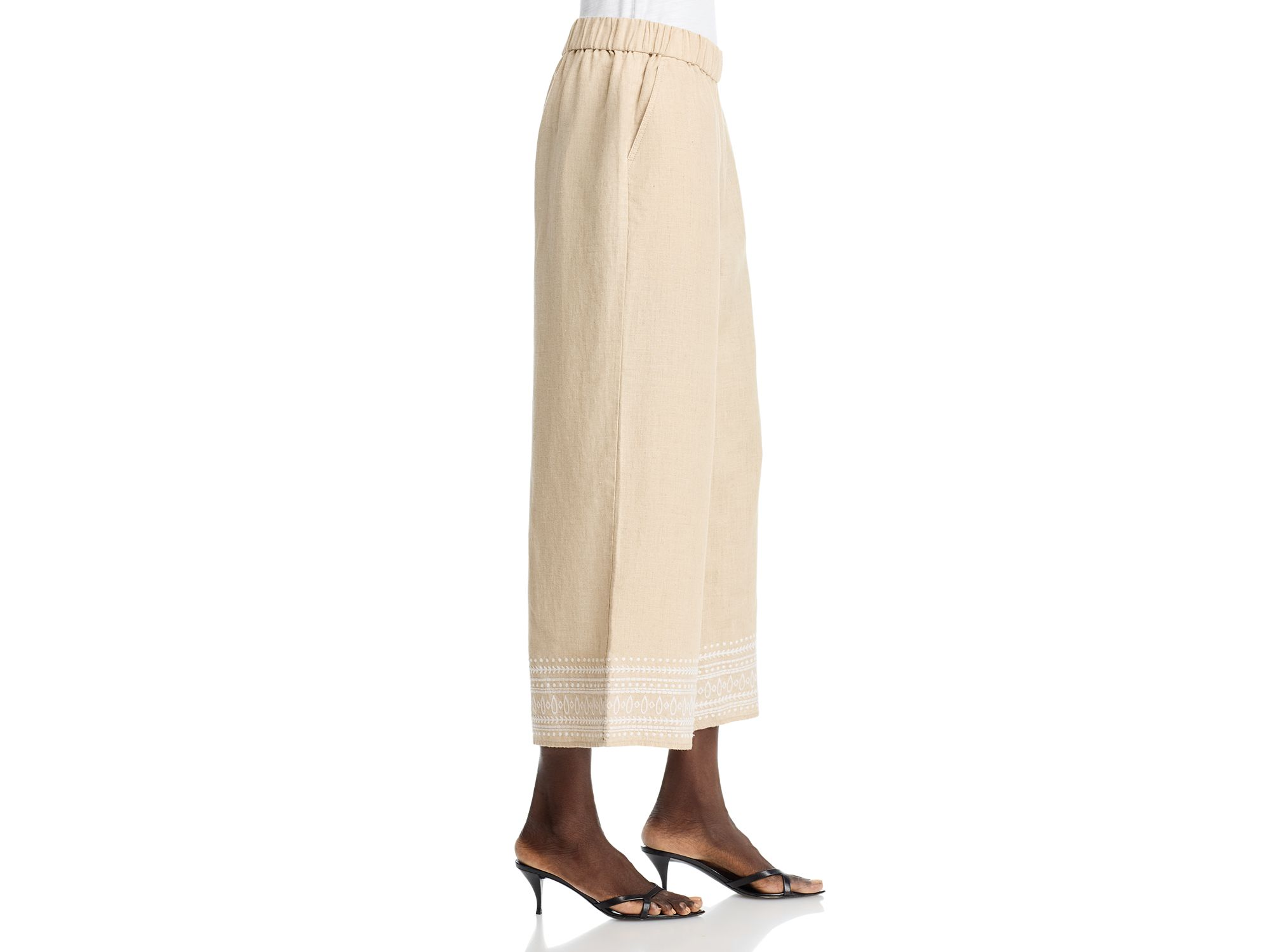 Two Palms Embroidered Linen Culotte Pants — Image 4