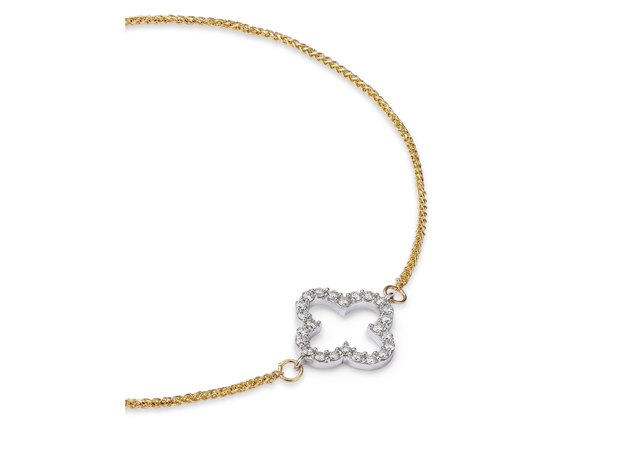 Diamond Clover Bolo Bracelet in 14K White & Yellow Gold, 0.20 tcw — Image 3