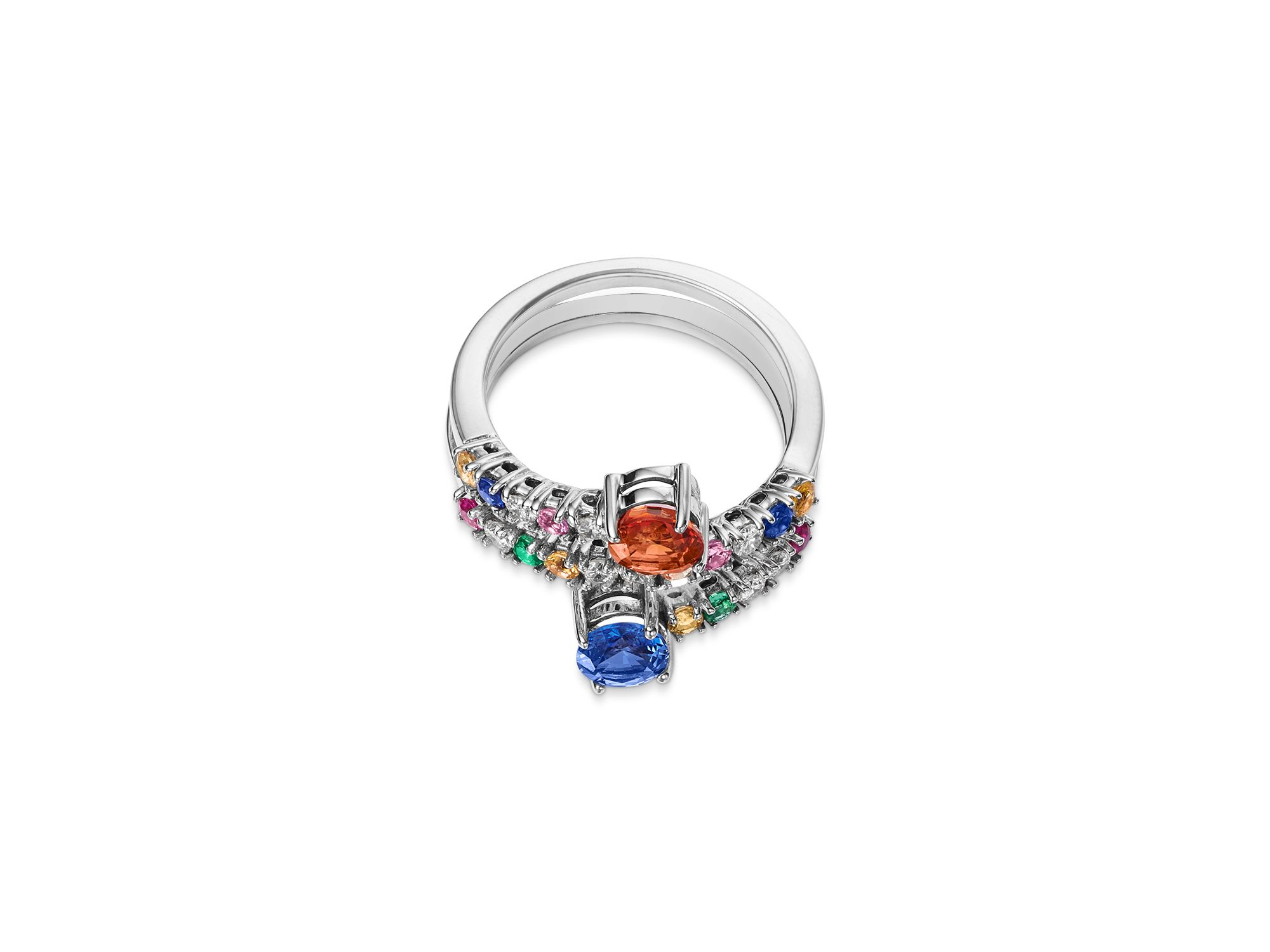 Ruby, Emerald & Rainbow Sapphire Wrap Ring in 14K White Gold — Image 3