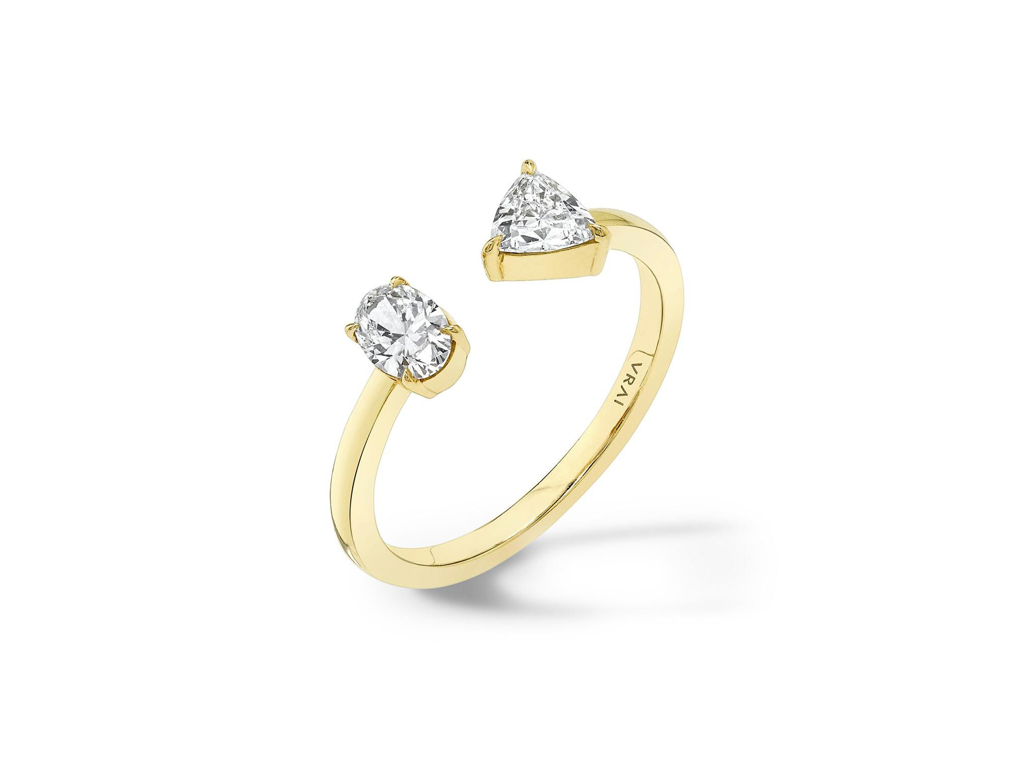 Mixed Lab-Grown Diamond Cuff Ring in 14K Yellow Gold, .50ctw Oval & Trillion Lab Grown Diamonds — Image 3