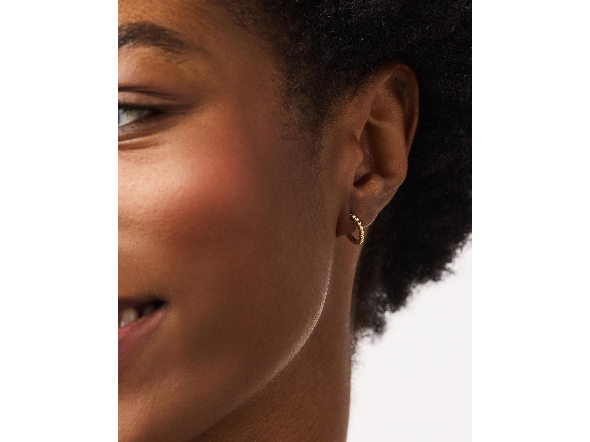 10K Gold Bead Huggie Hoops — Image 3