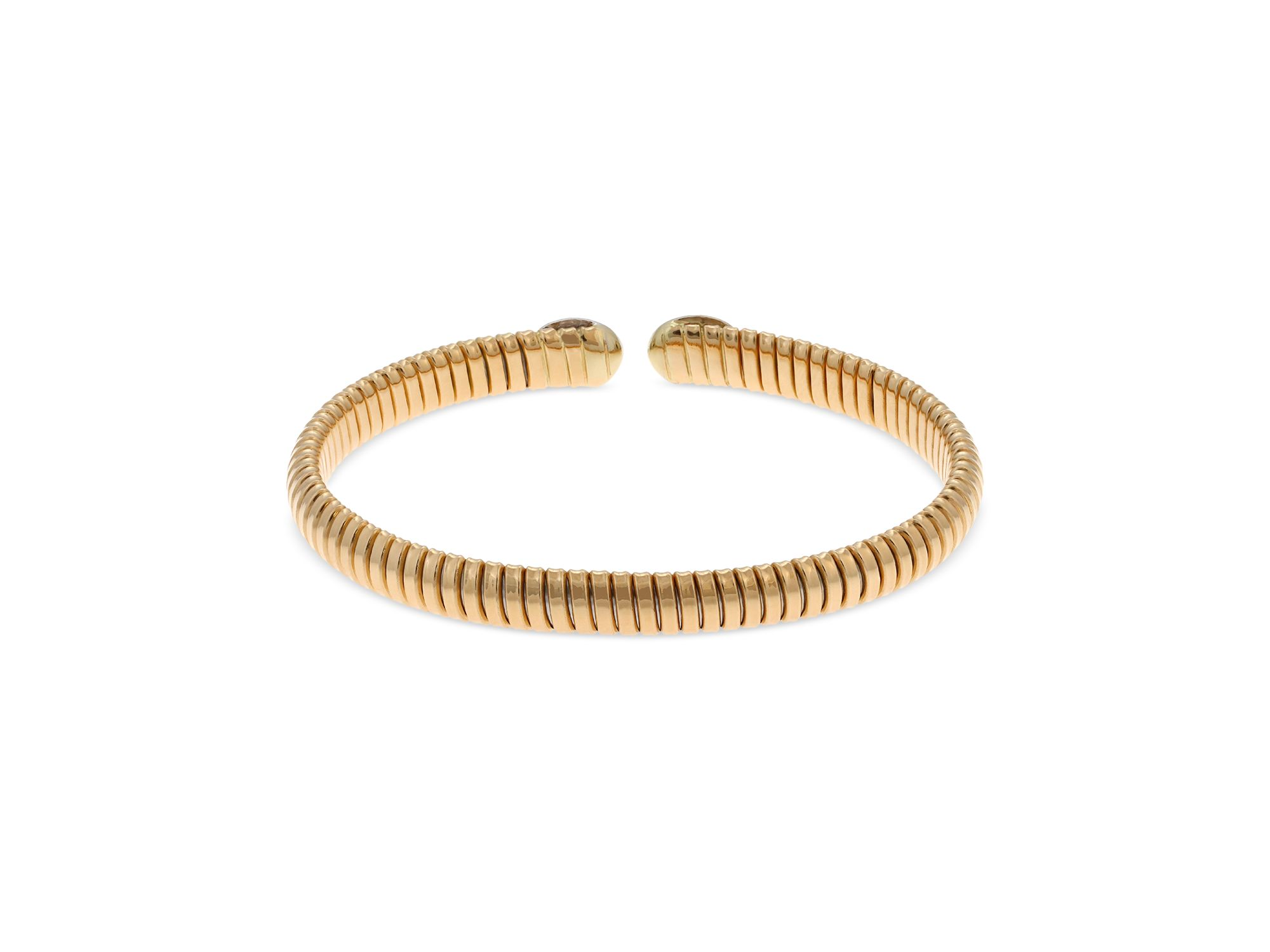 18K Yellow Gold Via Giardino Tubogas Domed Emerald Cabochon & Diamond Bracelet — Image 4