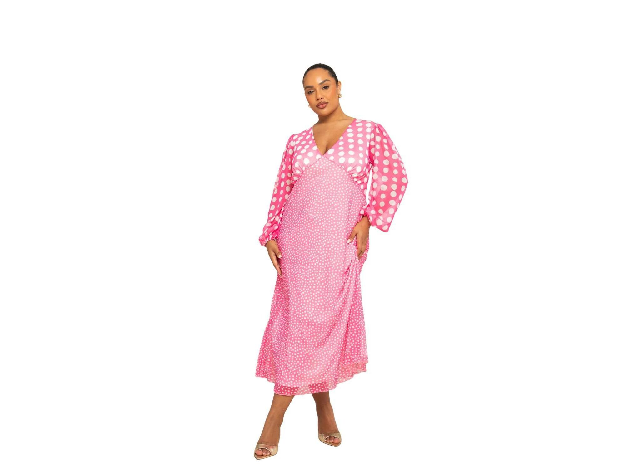 Long Sleeved Polka Dot Midi Dress — Image 3