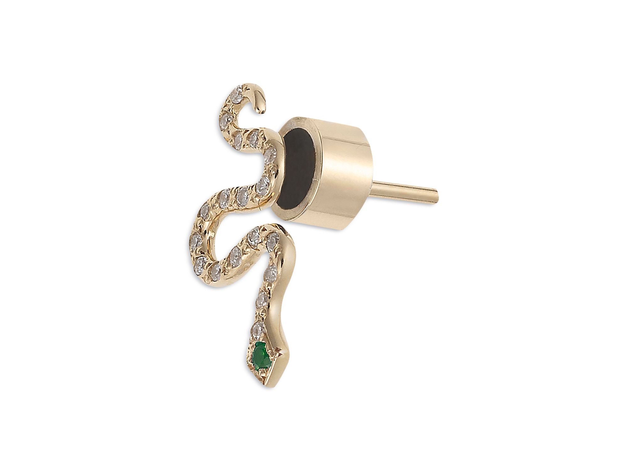 18K Yellow Gold Snakes Tsavorite & Diamond Python Stud Earrings — Image 3
