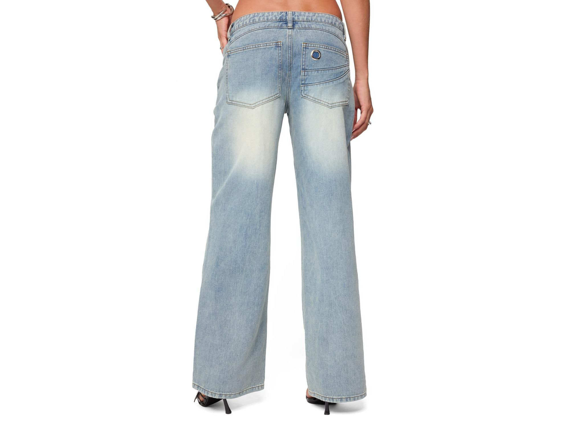 Celia Grommet Washed Low Rise Light Rinse Wash Jeans — Image 3