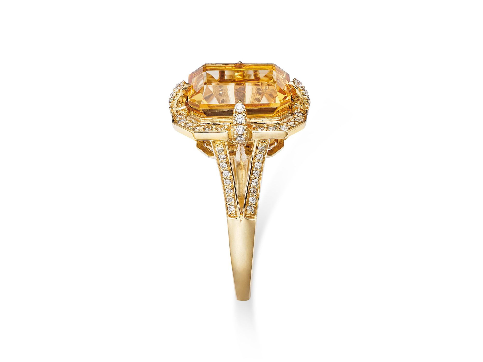 Citrine & Diamond Halo Ring in 14K Yellow Gold — Image 4