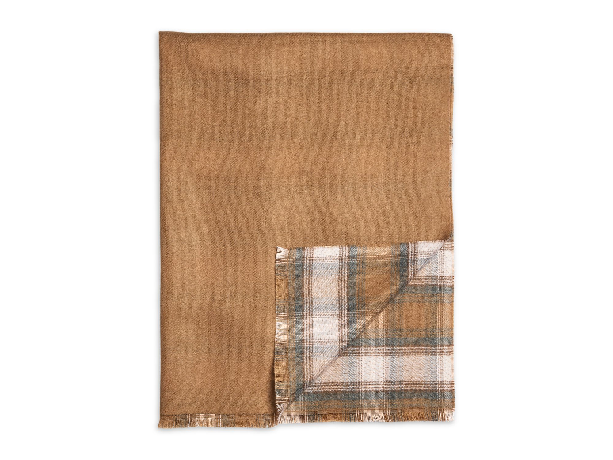 Reversible Plaid Scarf with Cut Fringe — Image 3