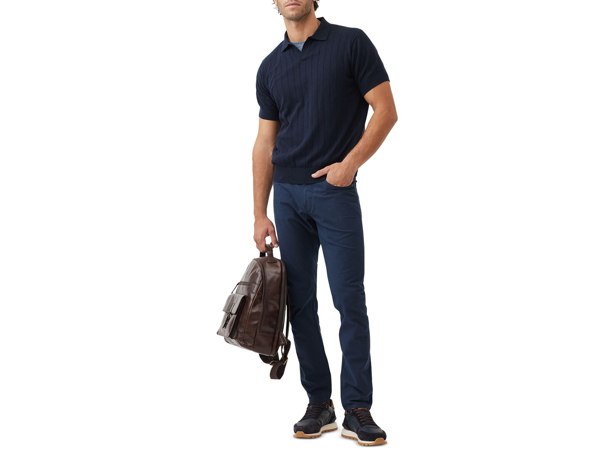 Freys Crescent Knit Short Sleeve Polo Sweater — Image 3