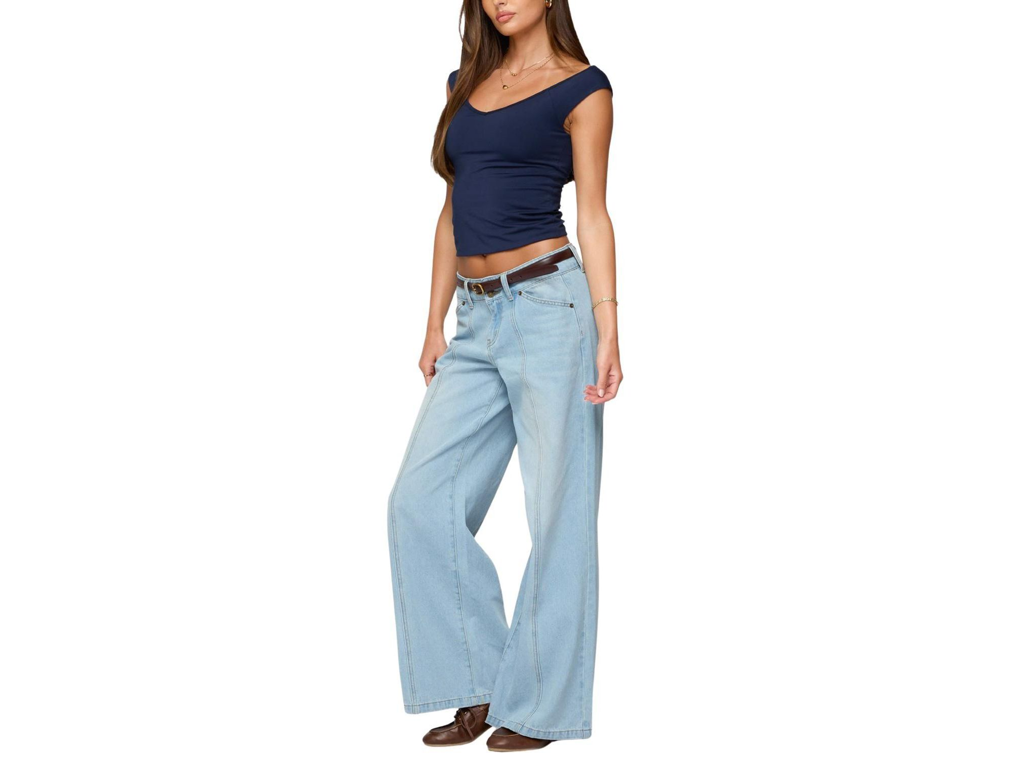 Charlie Panel Stitch Low Rise Light Rinse Wash Jeans — Image 3