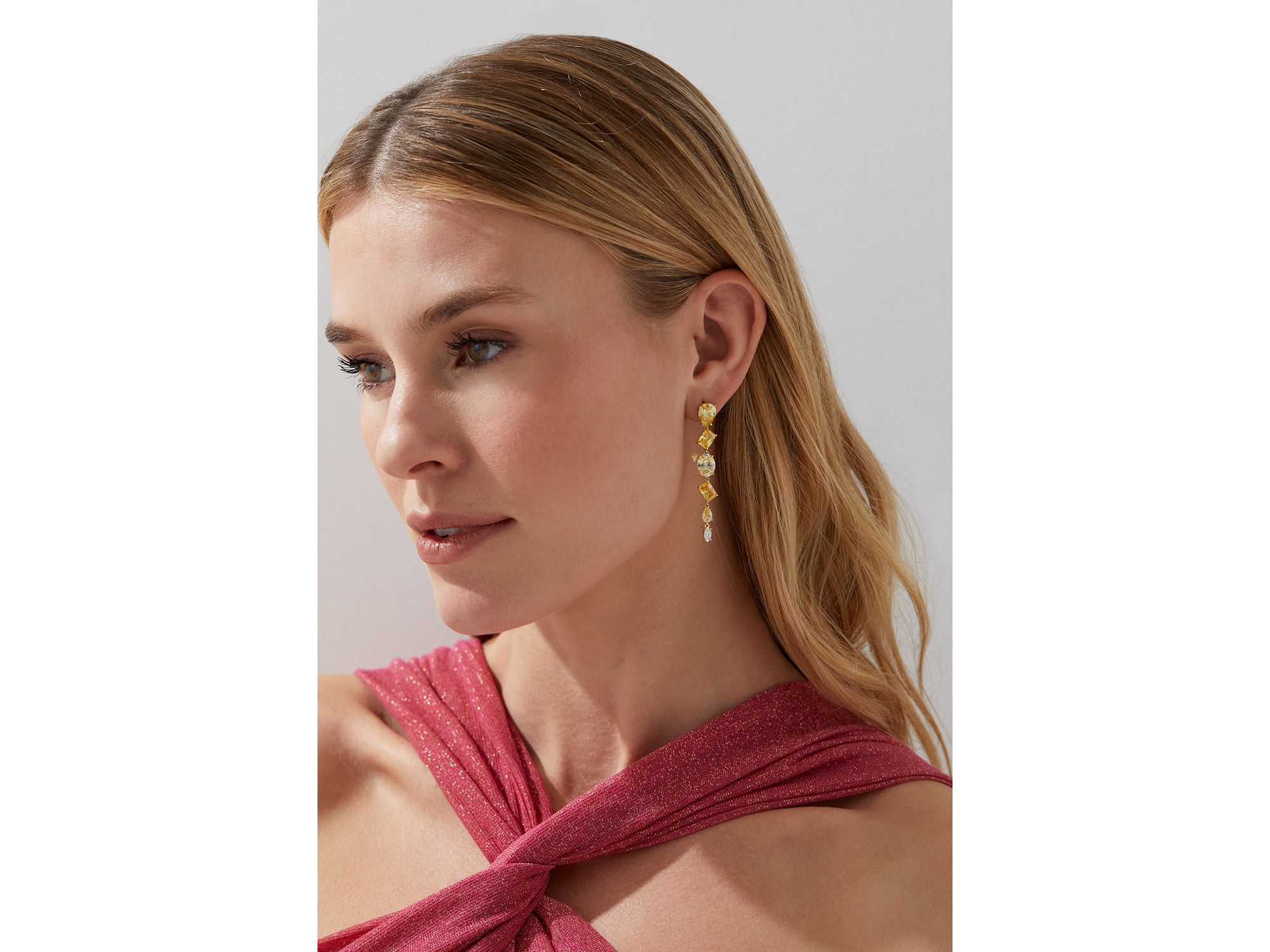 Palm Springs Yellow Mixed Cut Stone Linear Drop Earrings — Image 3