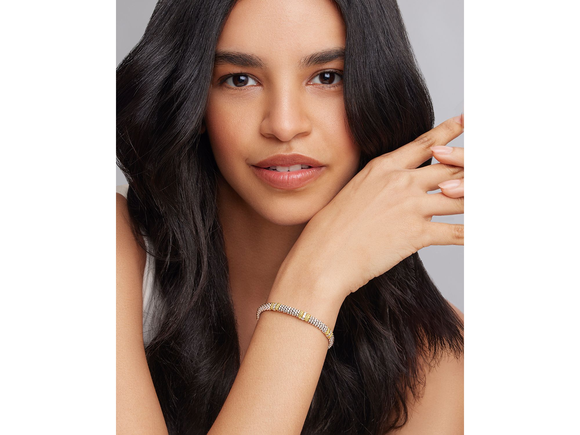 18K Gold & Sterling Silver Diamond Lux Three Station Bracelet, 6mm — Image 3